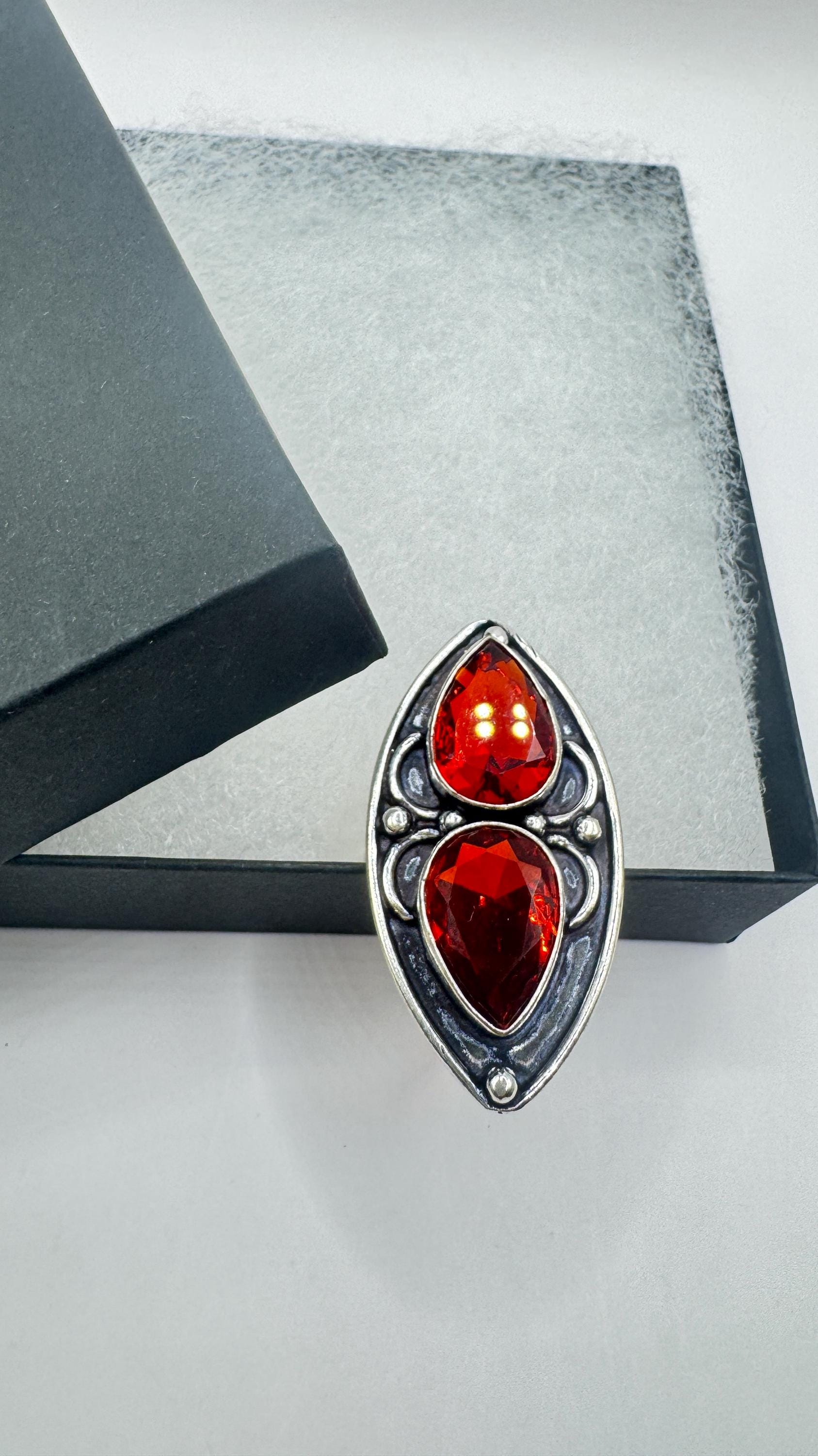 Vintage Boho Ruby Glass Cocktail Ring