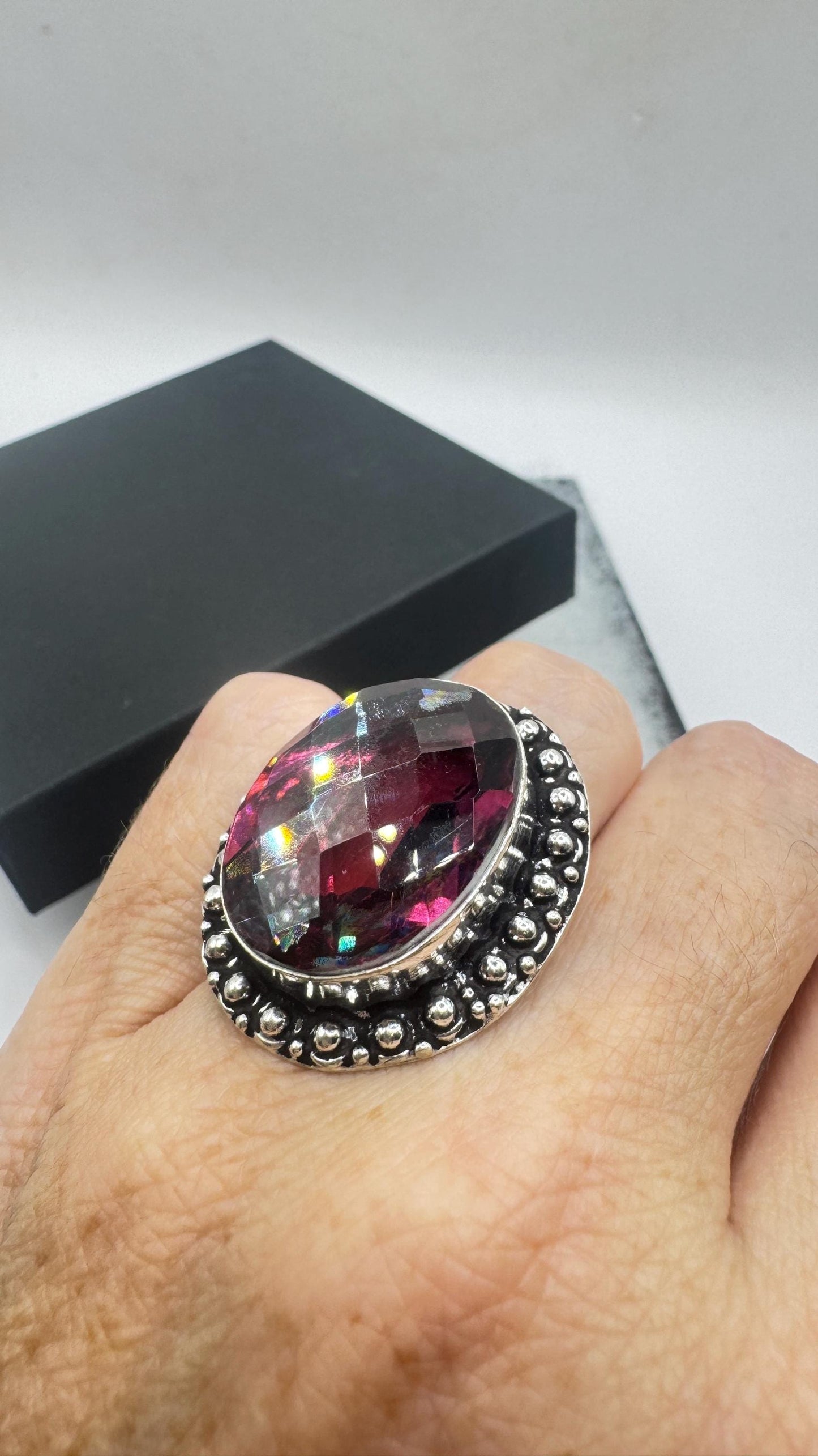 Vintage Boho Ruby Glass Cocktail Ring