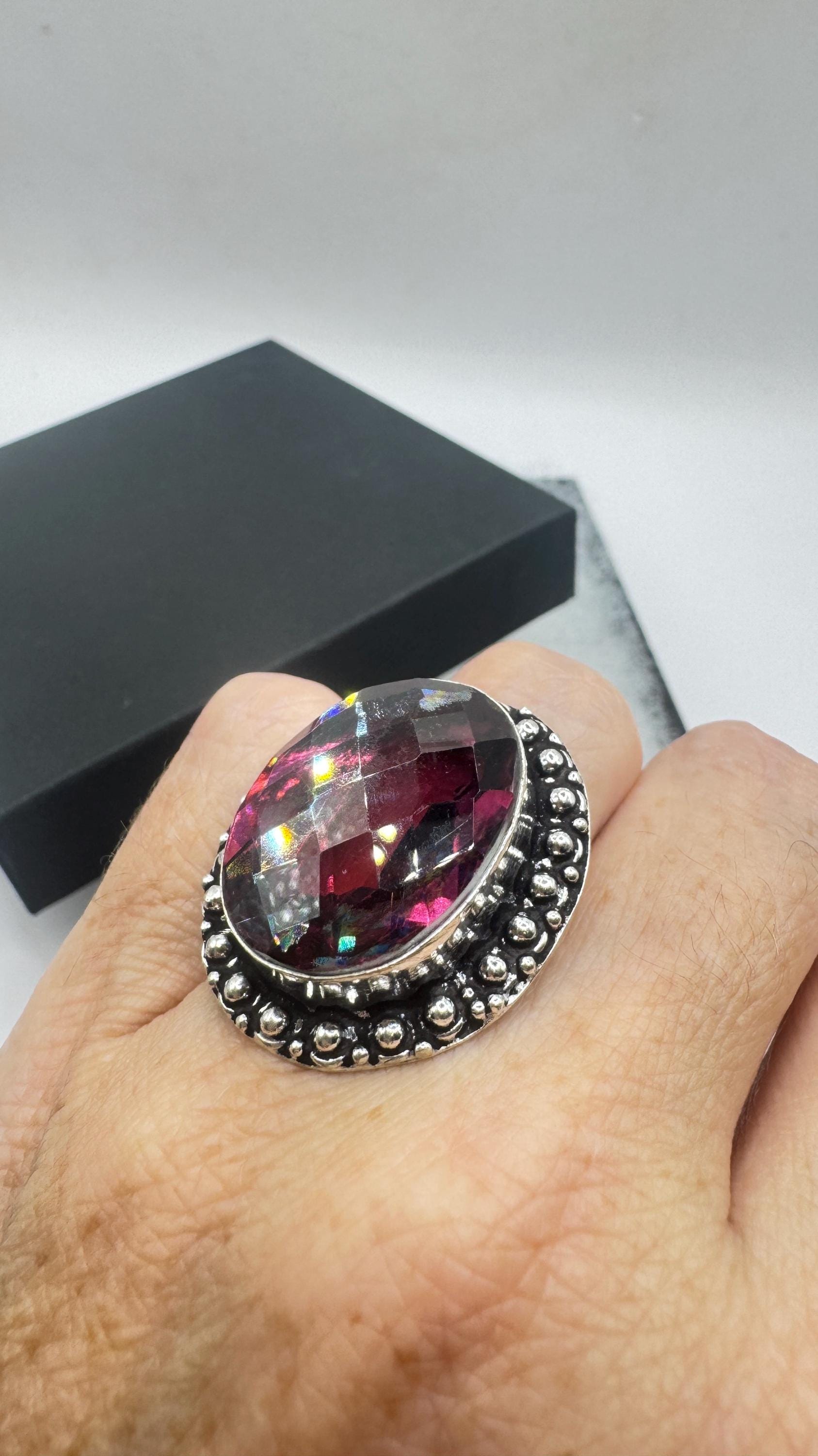 Vintage Boho Ruby Glass Cocktail Ring