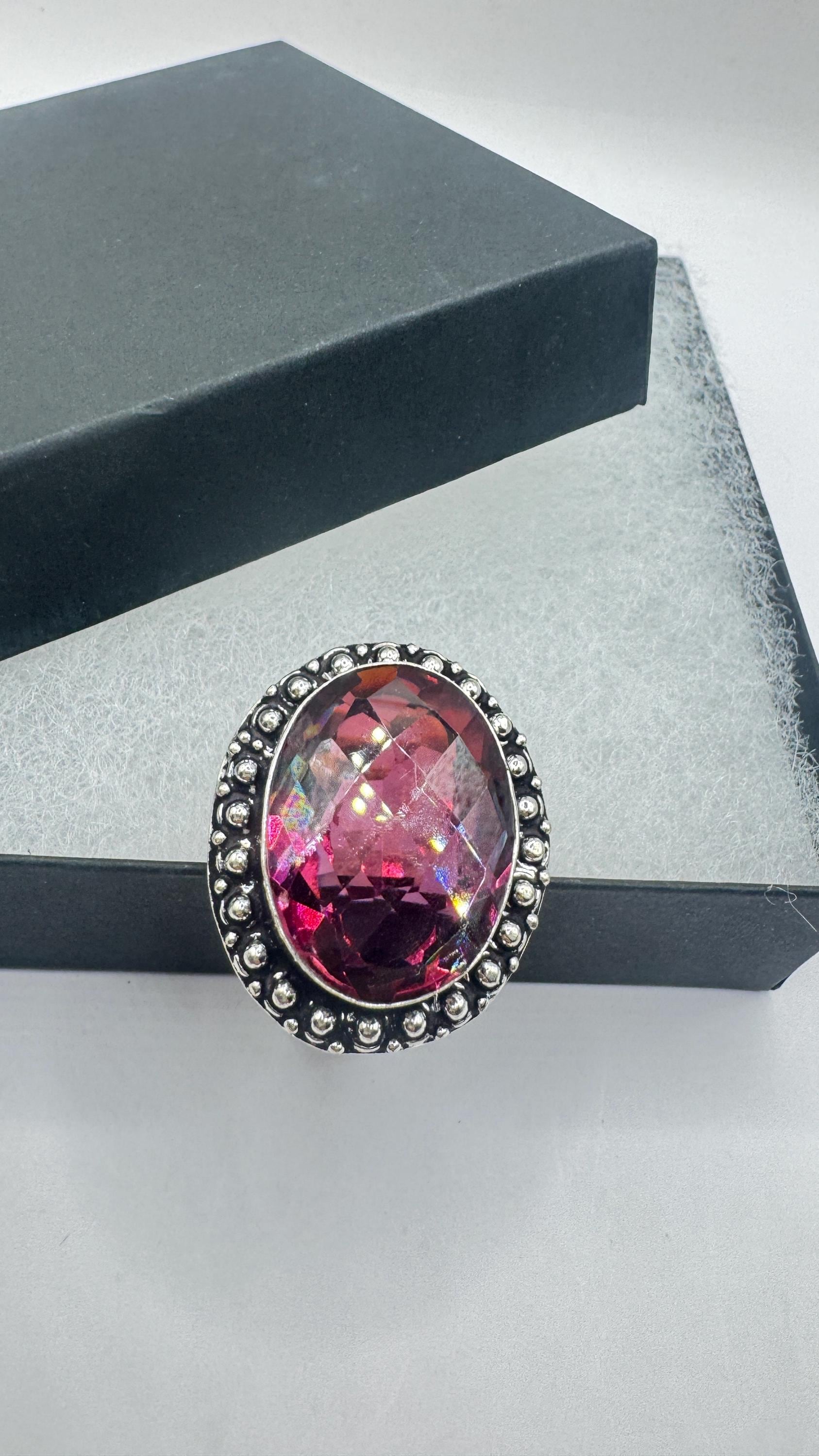Vintage Boho Ruby Glass Cocktail Ring