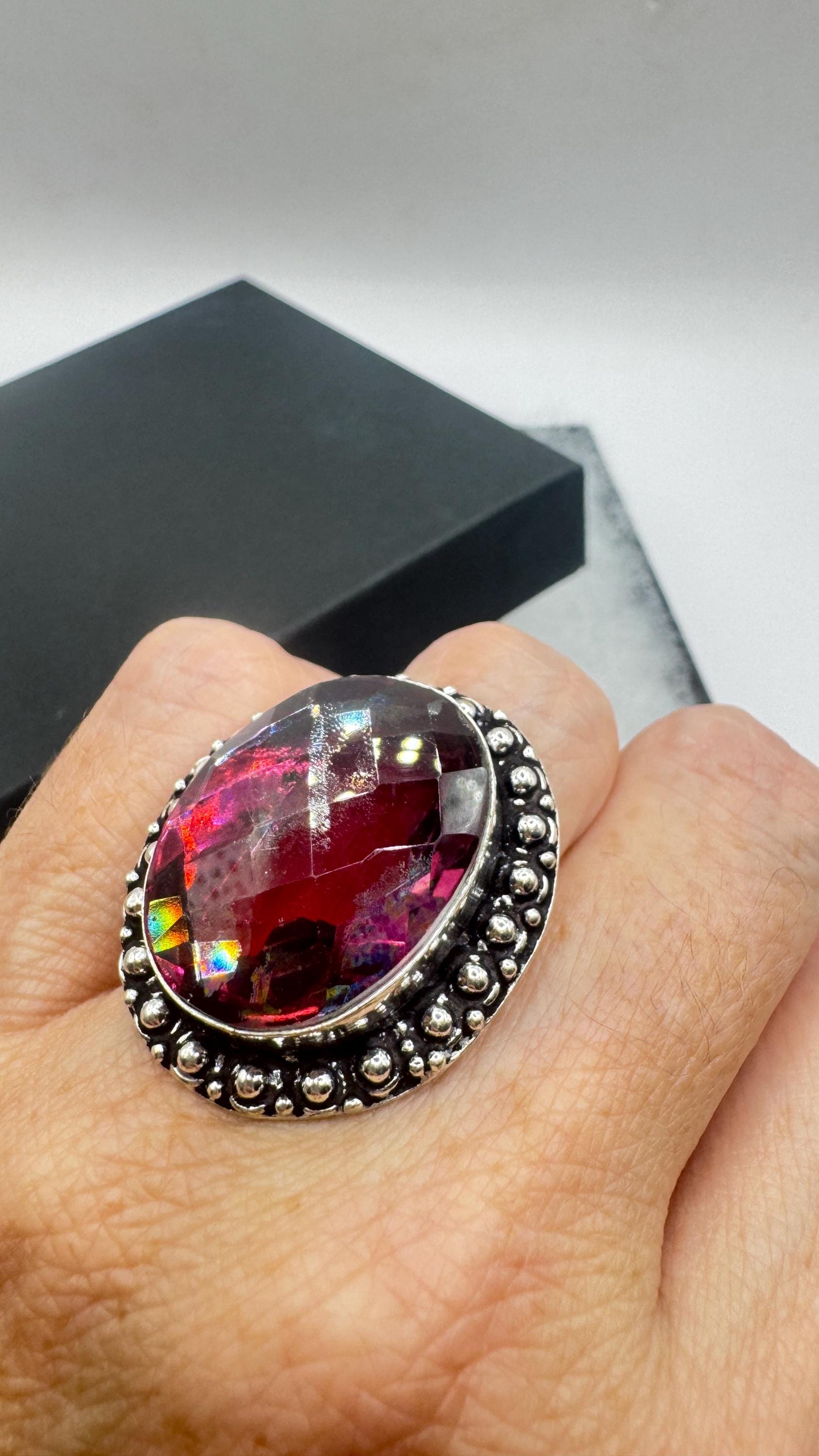 Vintage Boho Ruby Glass Cocktail Ring