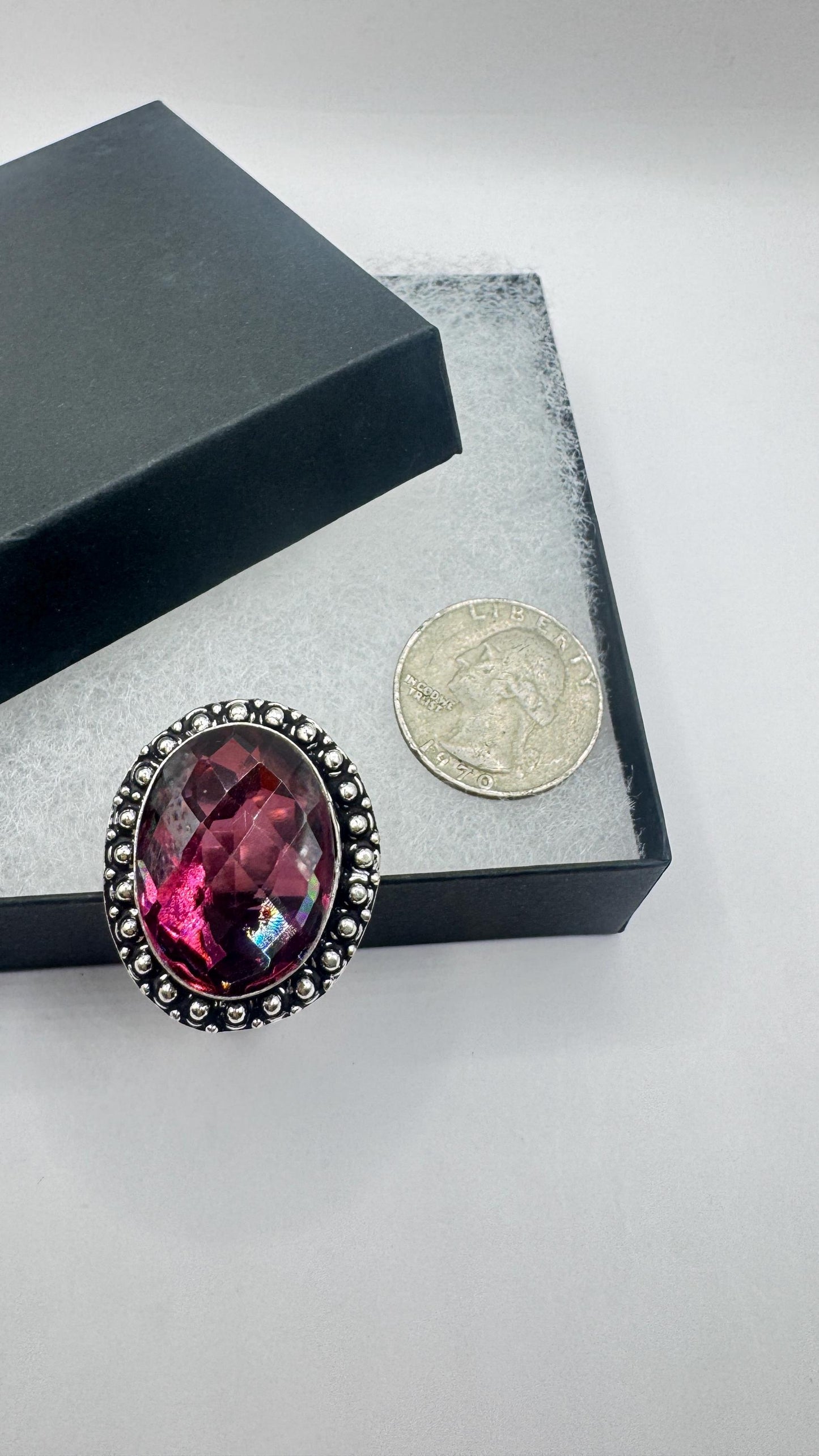Vintage Boho Ruby Glass Cocktail Ring