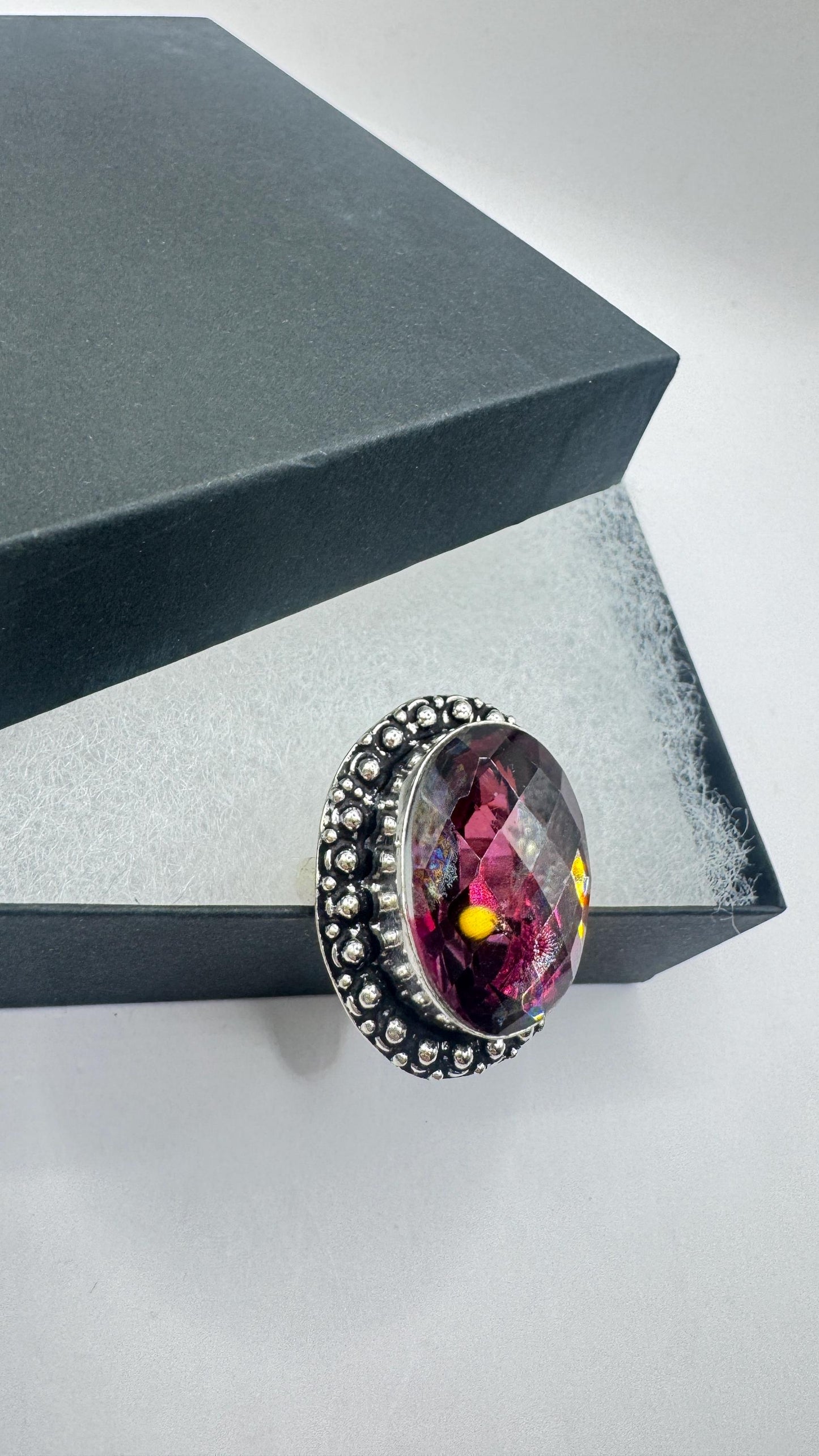 Vintage Boho Ruby Glass Cocktail Ring