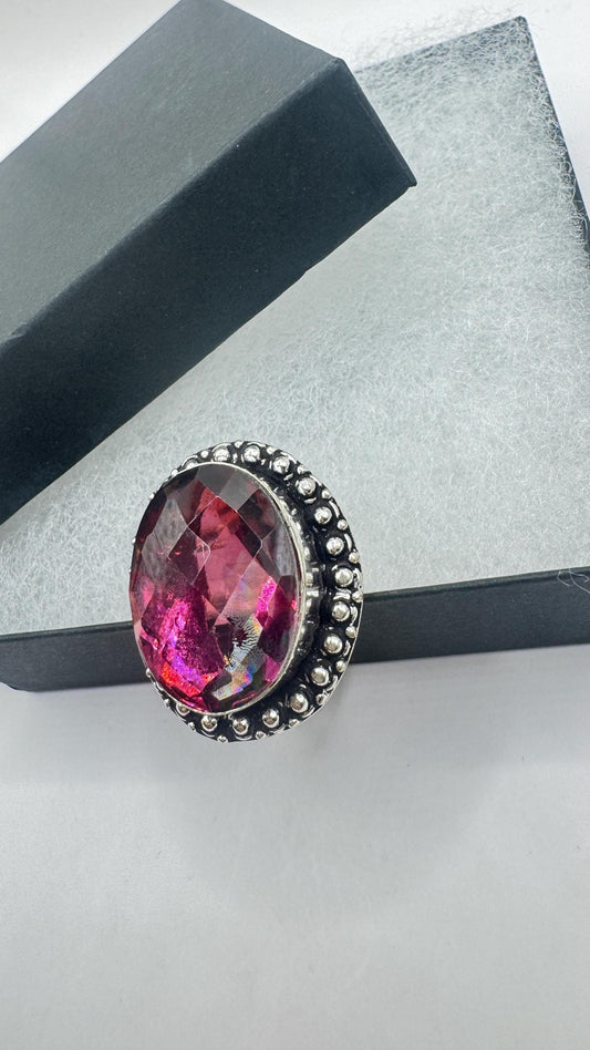 Vintage Boho Ruby Glass Cocktail Ring