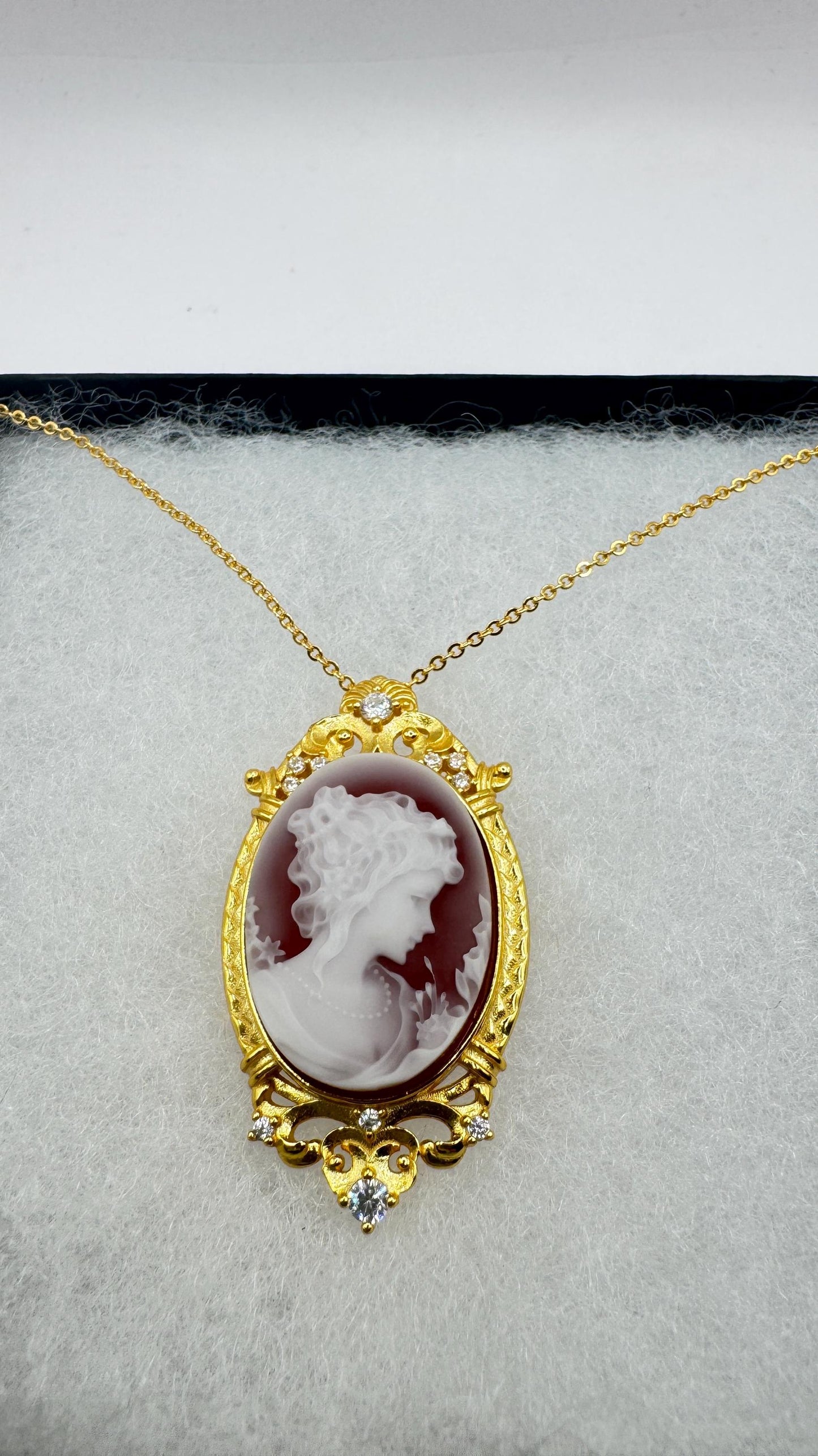 Vintage Red Onyx Cameo Gold 925 Sterling silver Necklace Choker