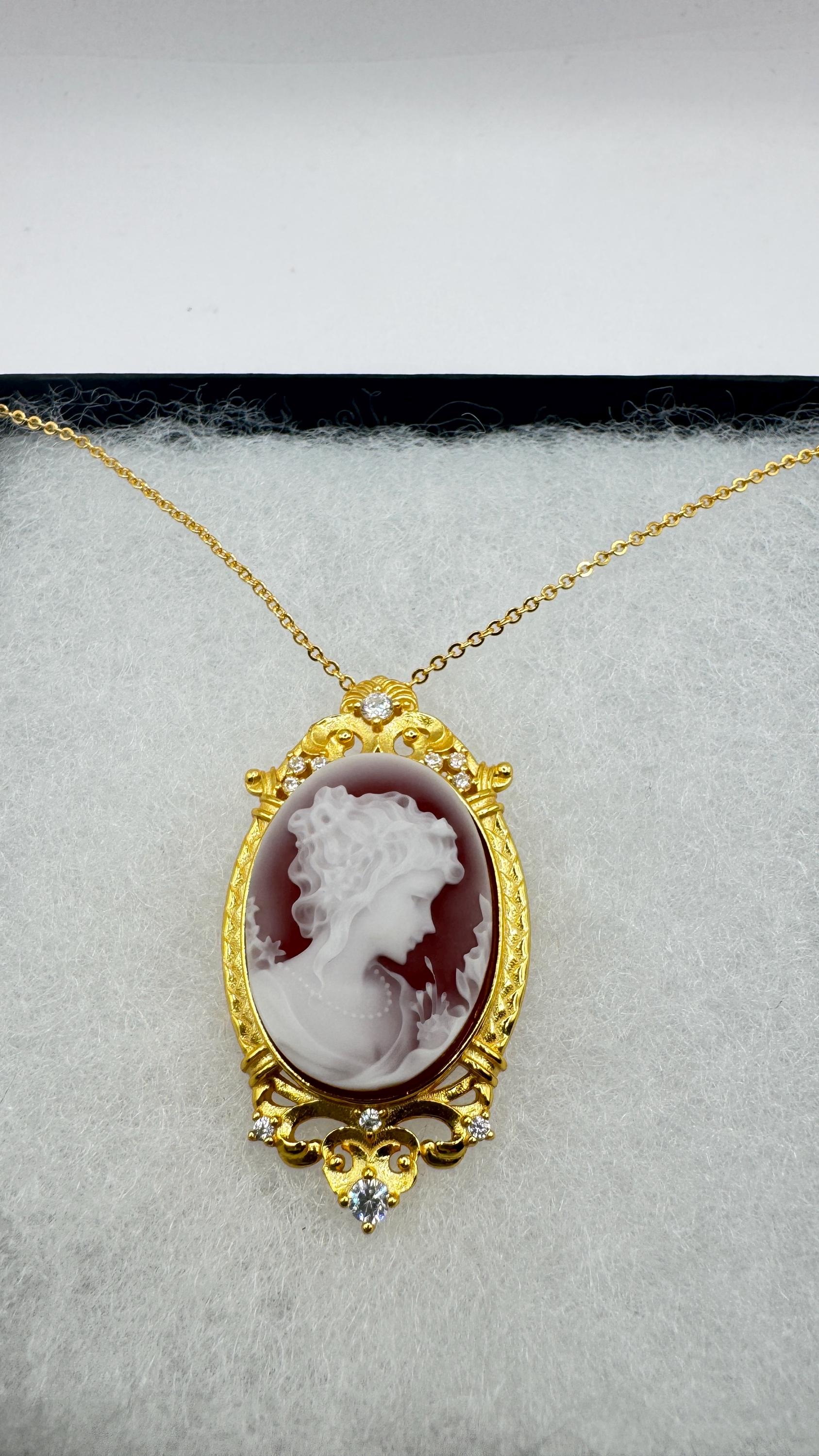 Vintage Red Onyx Cameo Gold 925 Sterling silver Necklace Choker