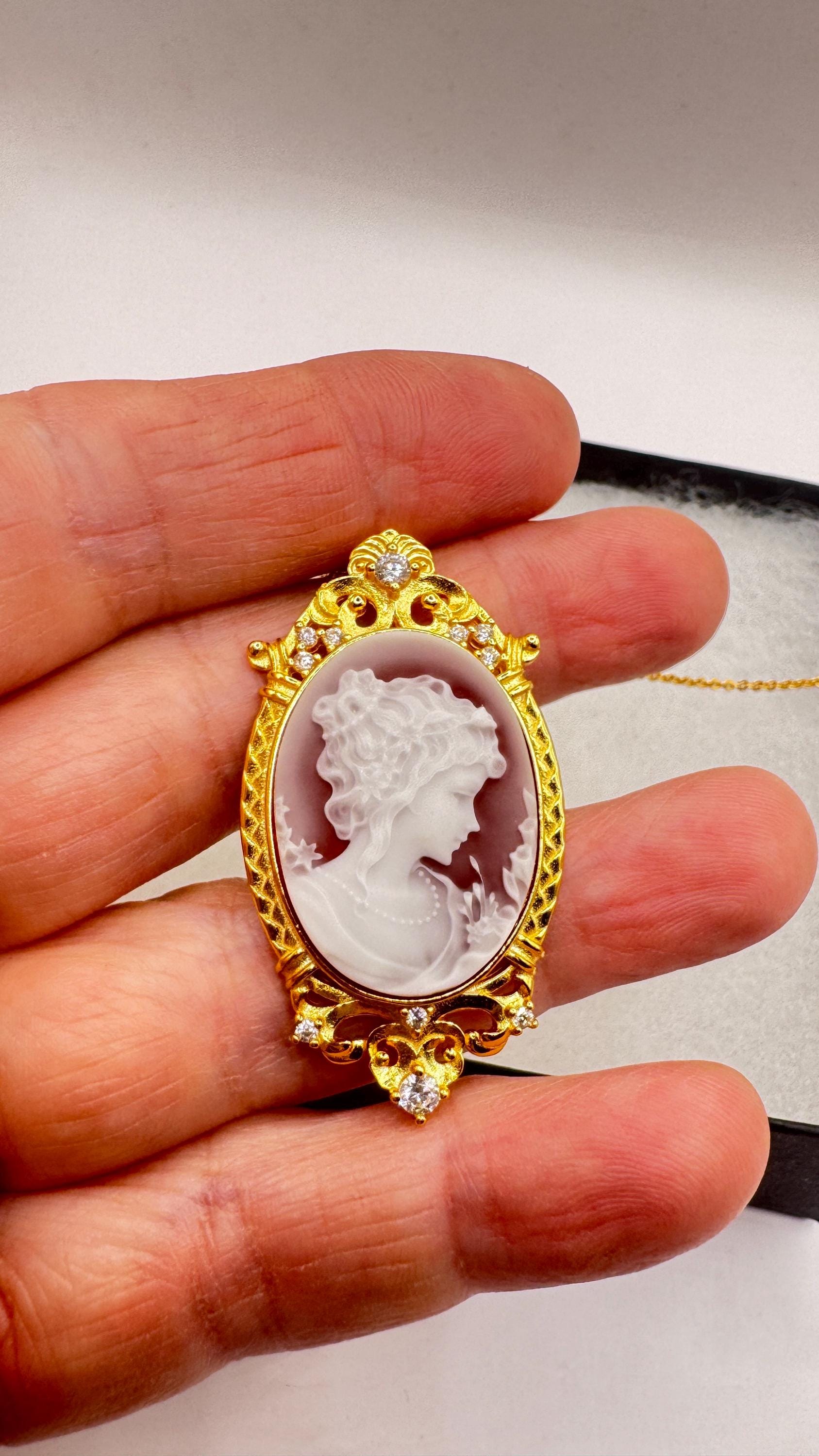 Vintage Red Onyx Cameo Gold 925 Sterling silver Necklace Choker