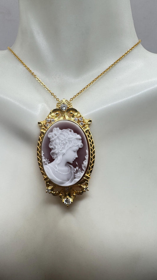 Vintage Red Onyx Cameo Gold 925 Sterling silver Necklace Choker