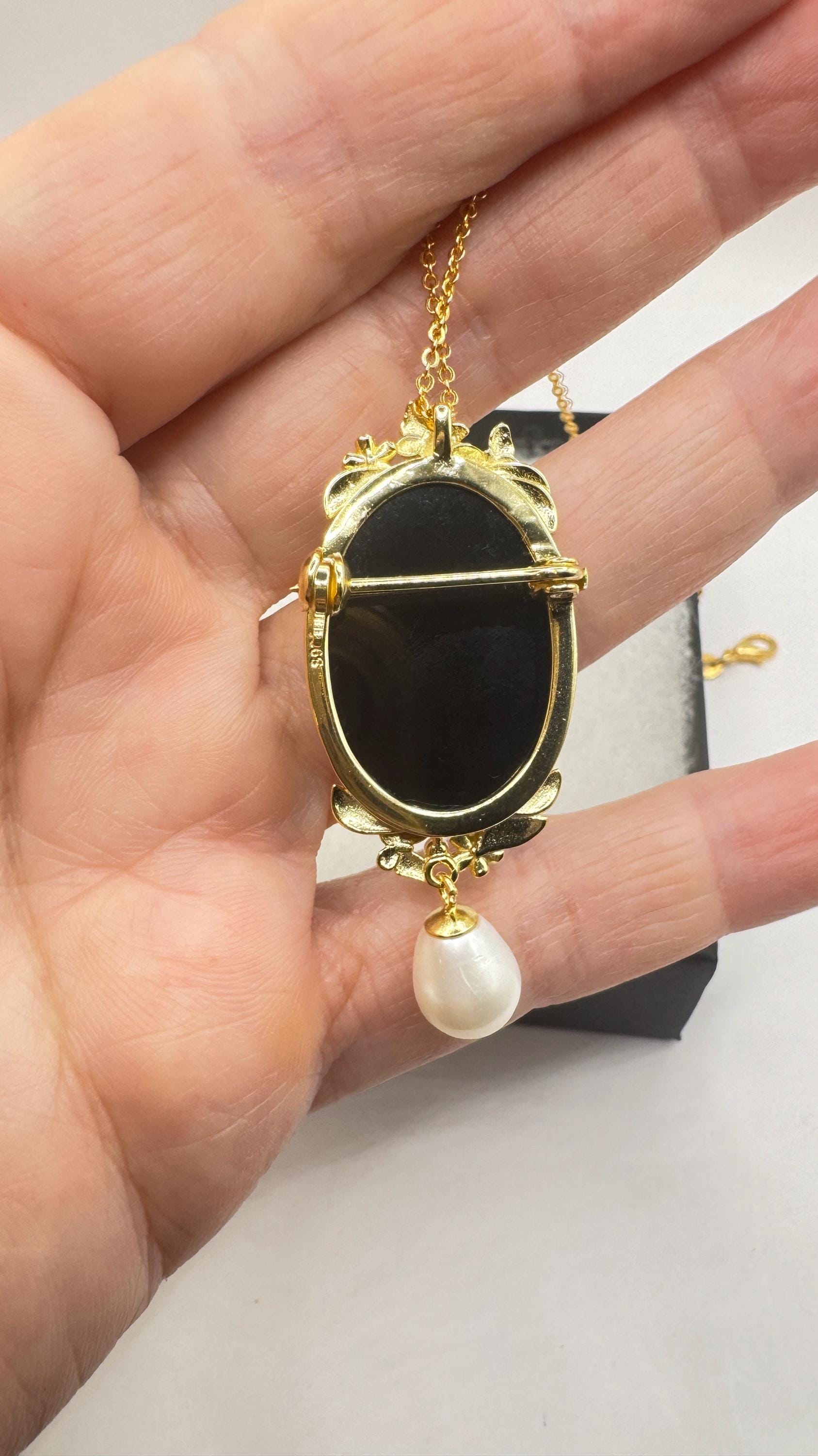 Vintage Onyx Cameo Gold 925 Sterling silver Necklace Choker