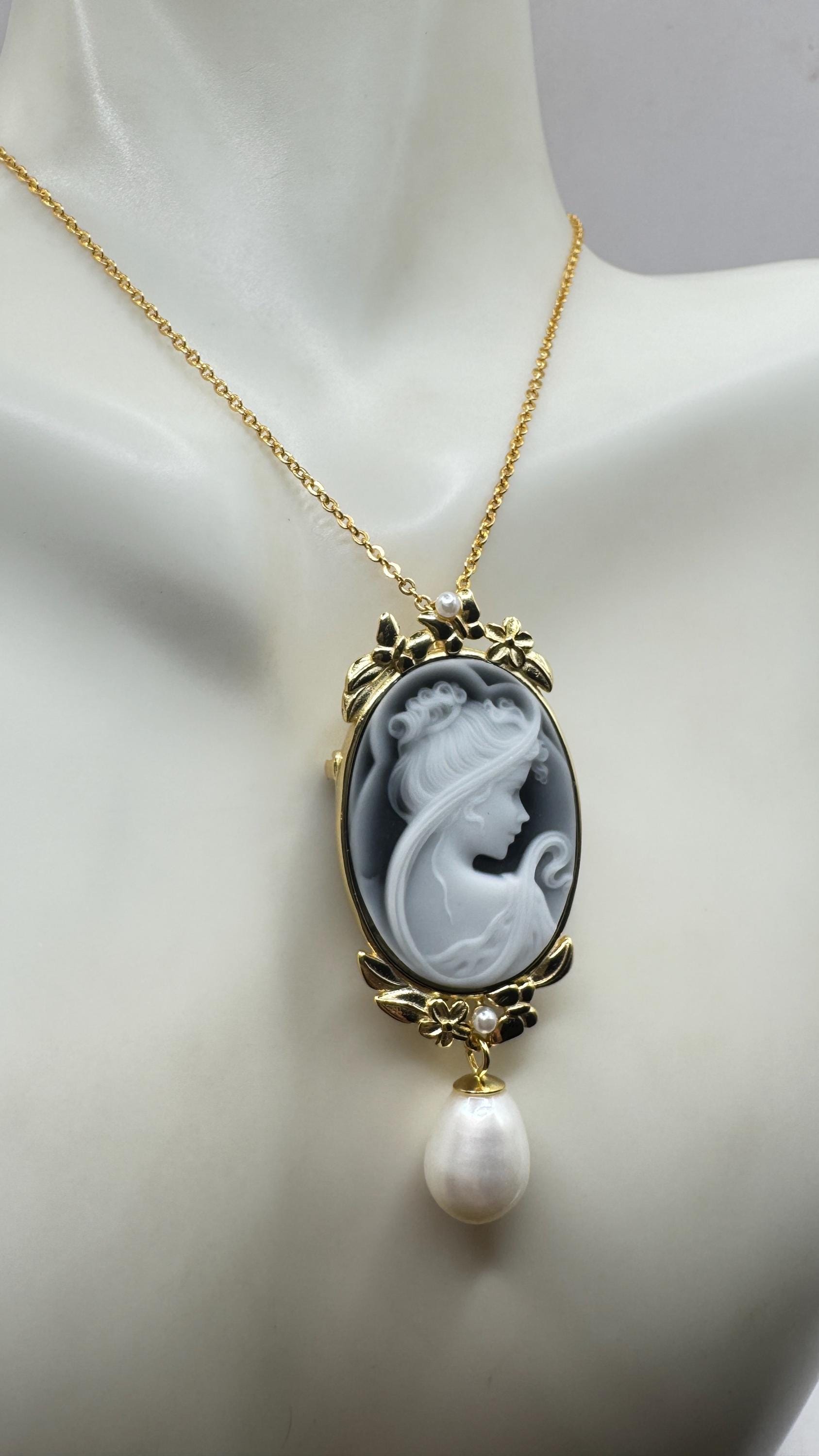 Vintage Onyx Cameo Gold 925 Sterling silver Necklace Choker