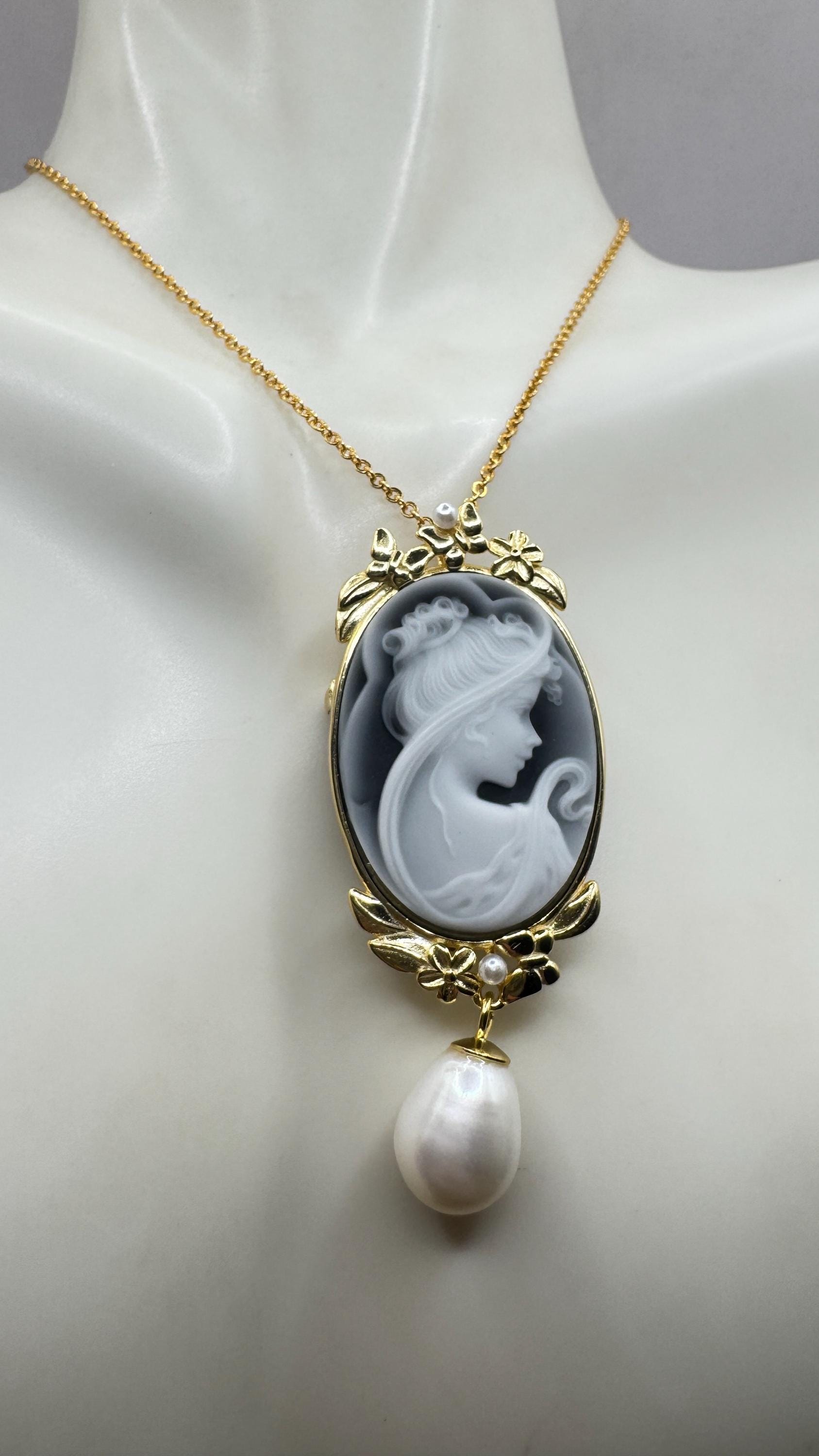 Vintage Onyx Cameo Gold 925 Sterling silver Necklace Choker