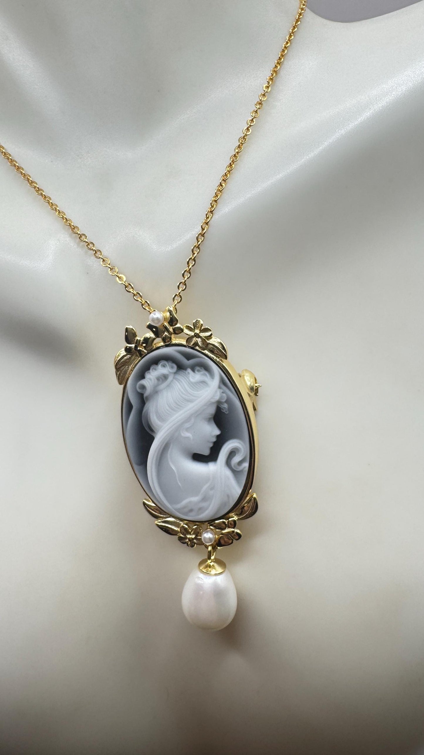 Vintage Onyx Cameo Gold 925 Sterling silver Necklace Choker