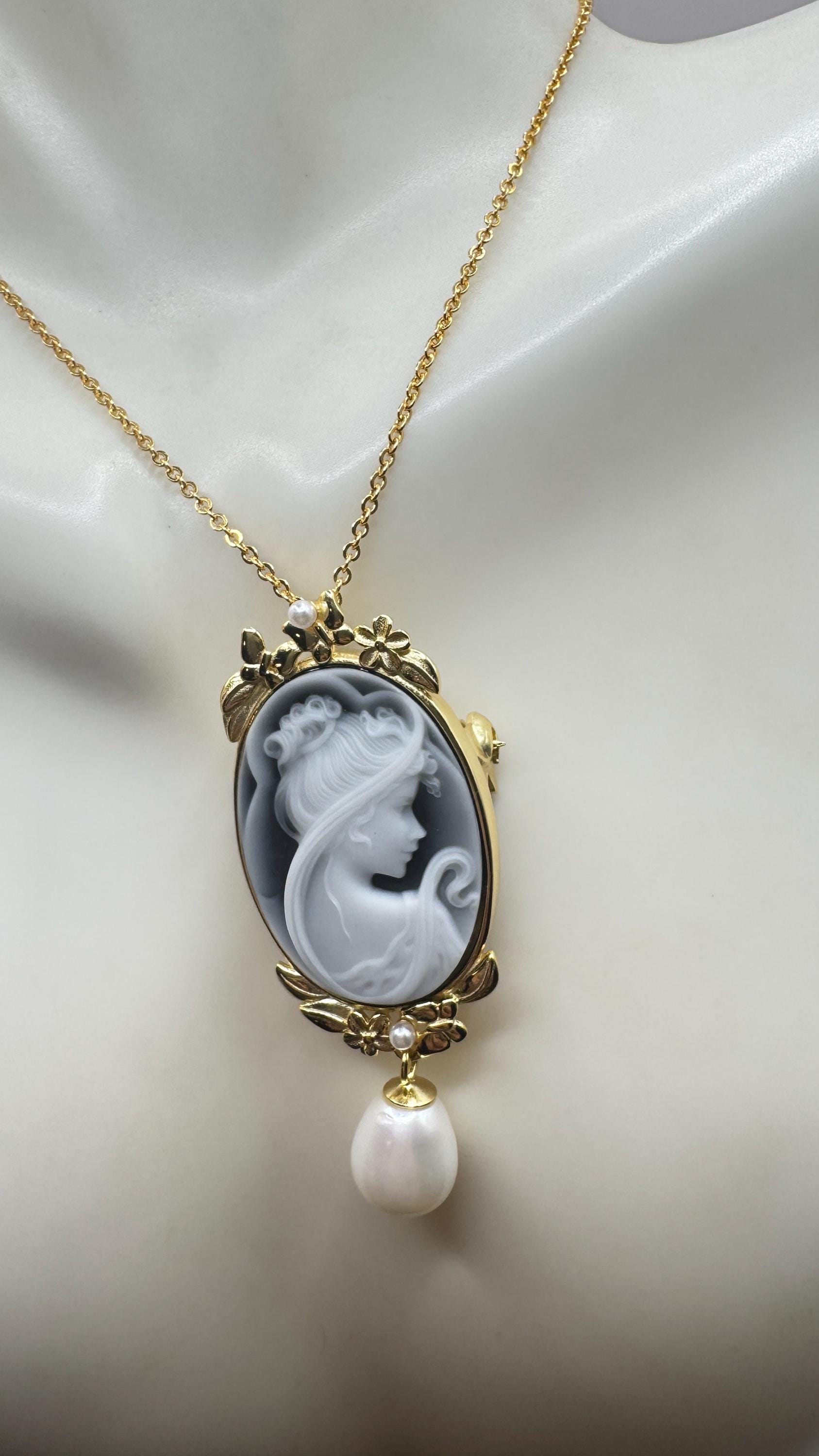 Vintage Onyx Cameo Gold 925 Sterling silver Necklace Choker