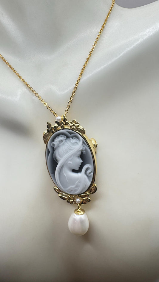 Vintage Onyx Cameo Gold 925 Sterling silver Necklace Choker