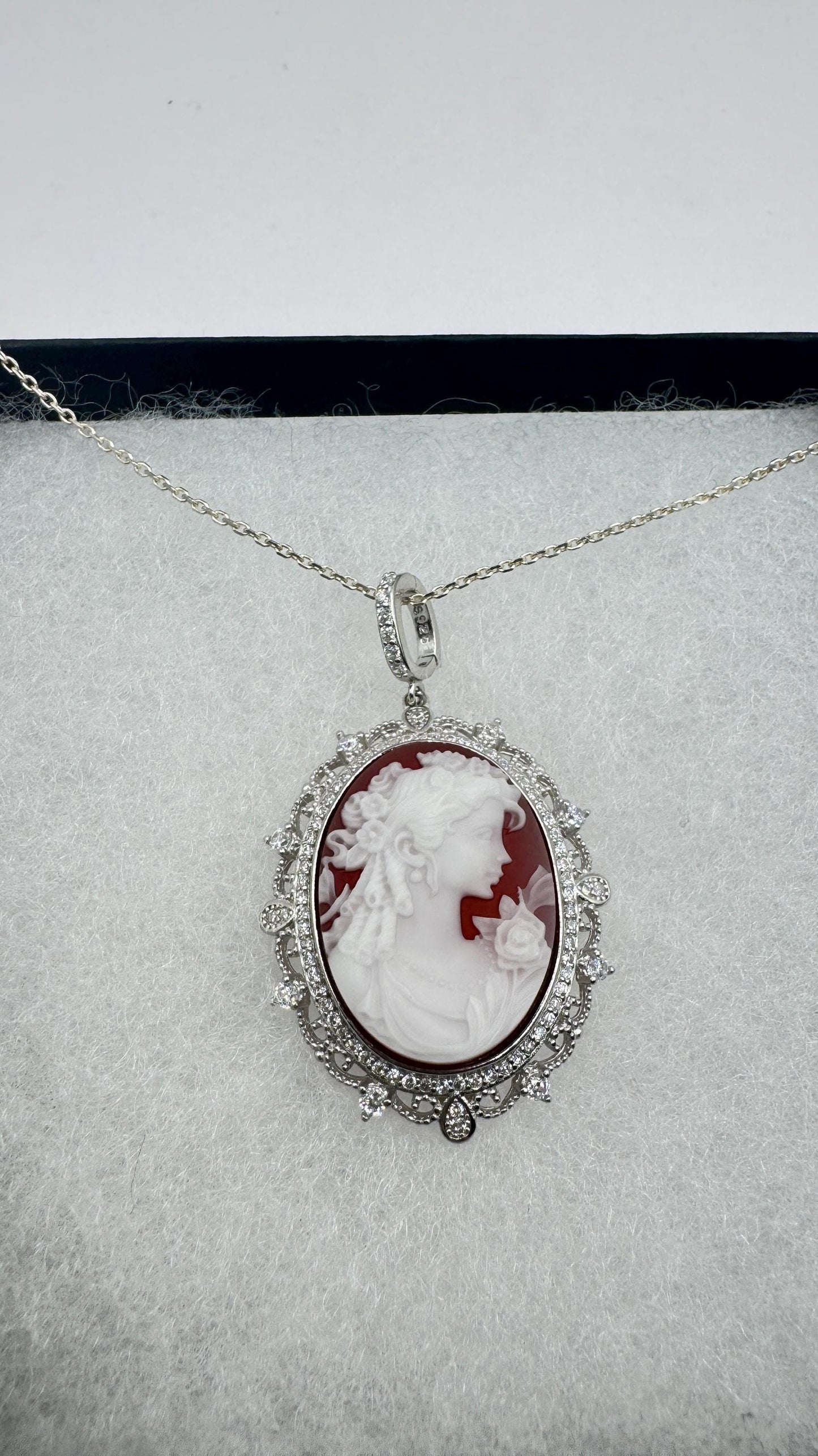 Vintage Onyx Cameo 925 Sterling silver Necklace Choker