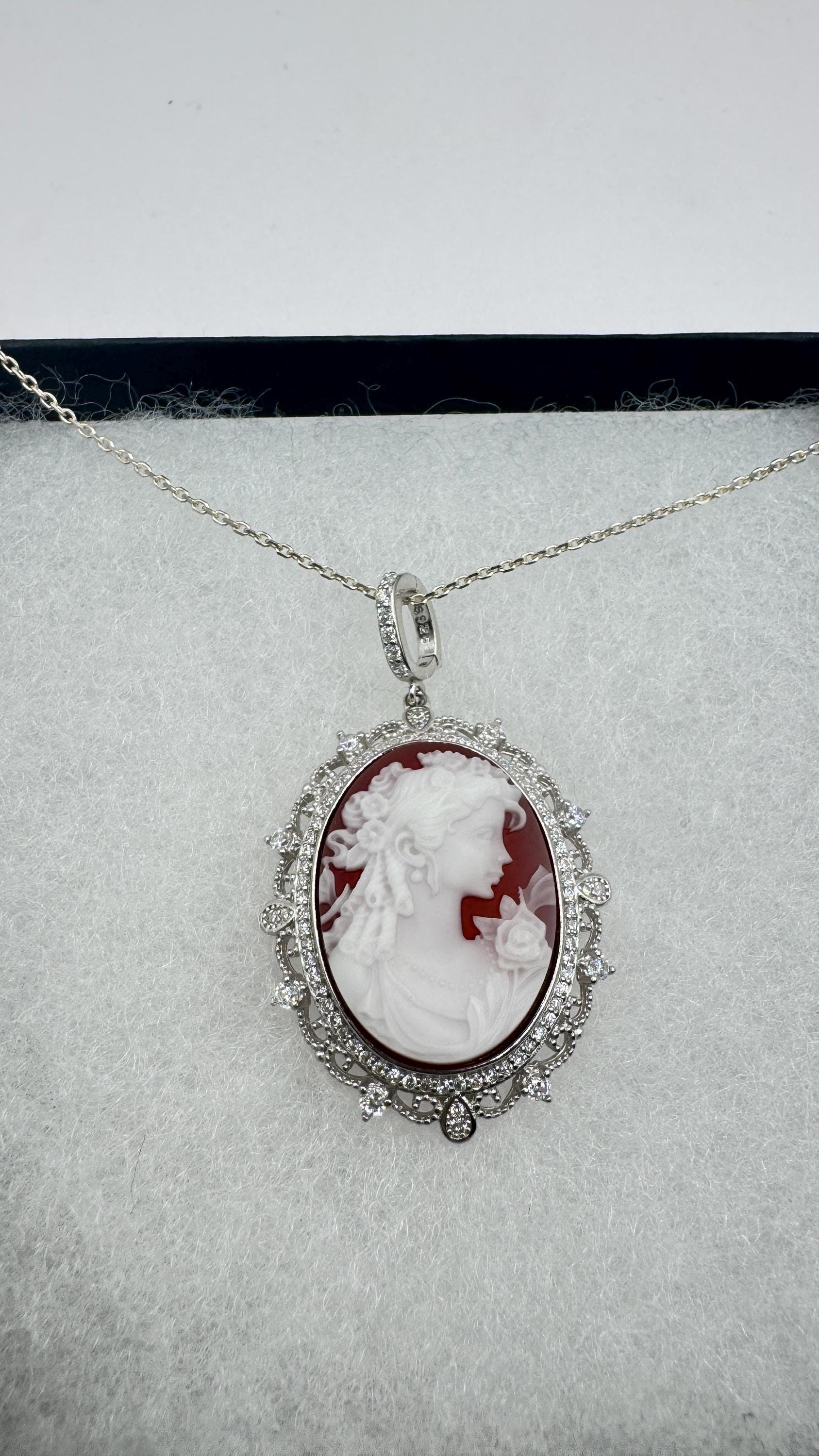 Vintage Onyx Cameo 925 Sterling silver Necklace Choker