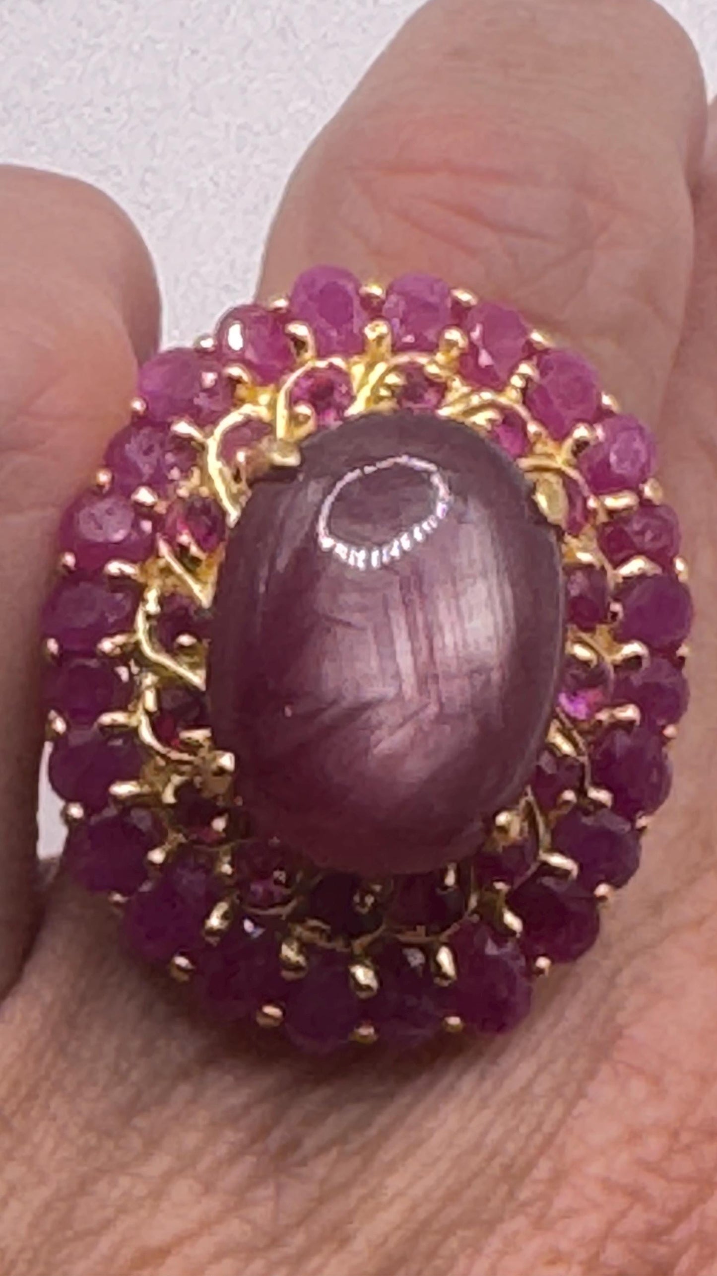 Vintage Pink Star Ruby Gold 925 Sterling Silver Cocktail Ring