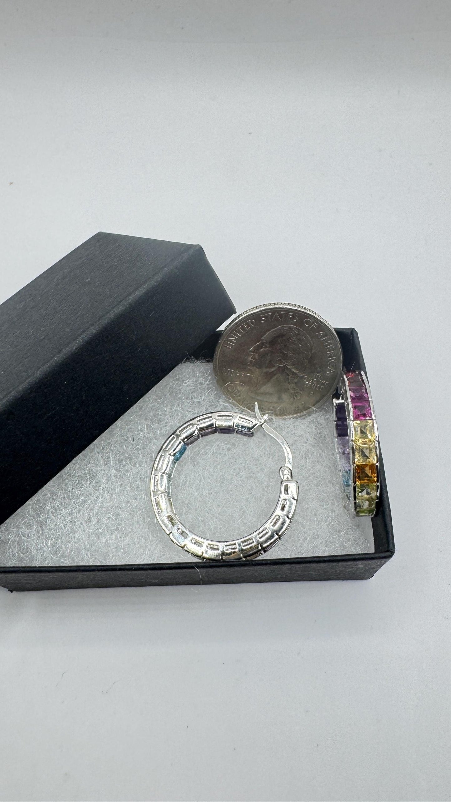 Vintage Gemstone Hoop Earrings 925 Sterling Silver