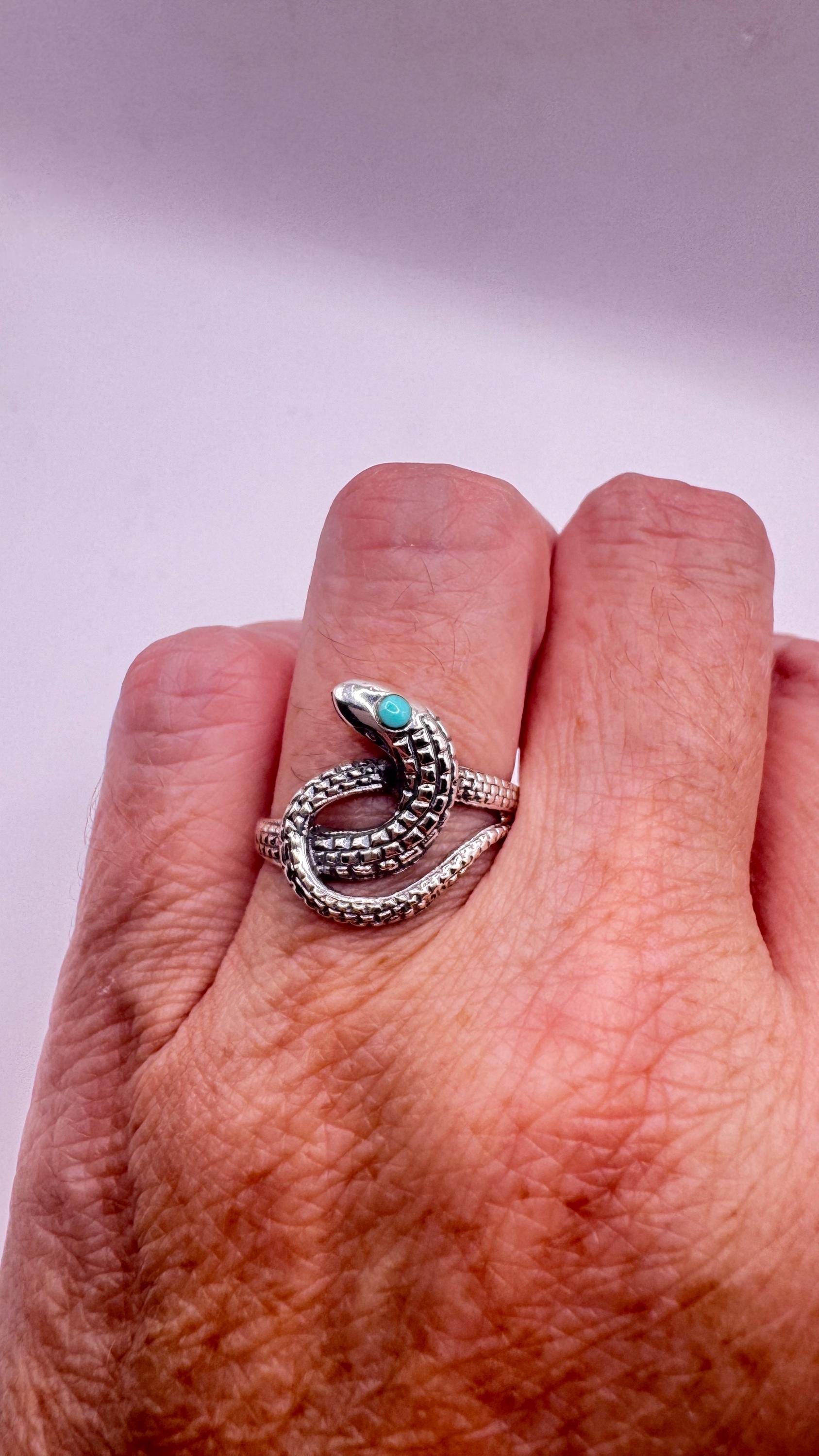 Vintage Turquoise Snake Ring 925 Sterling Silver