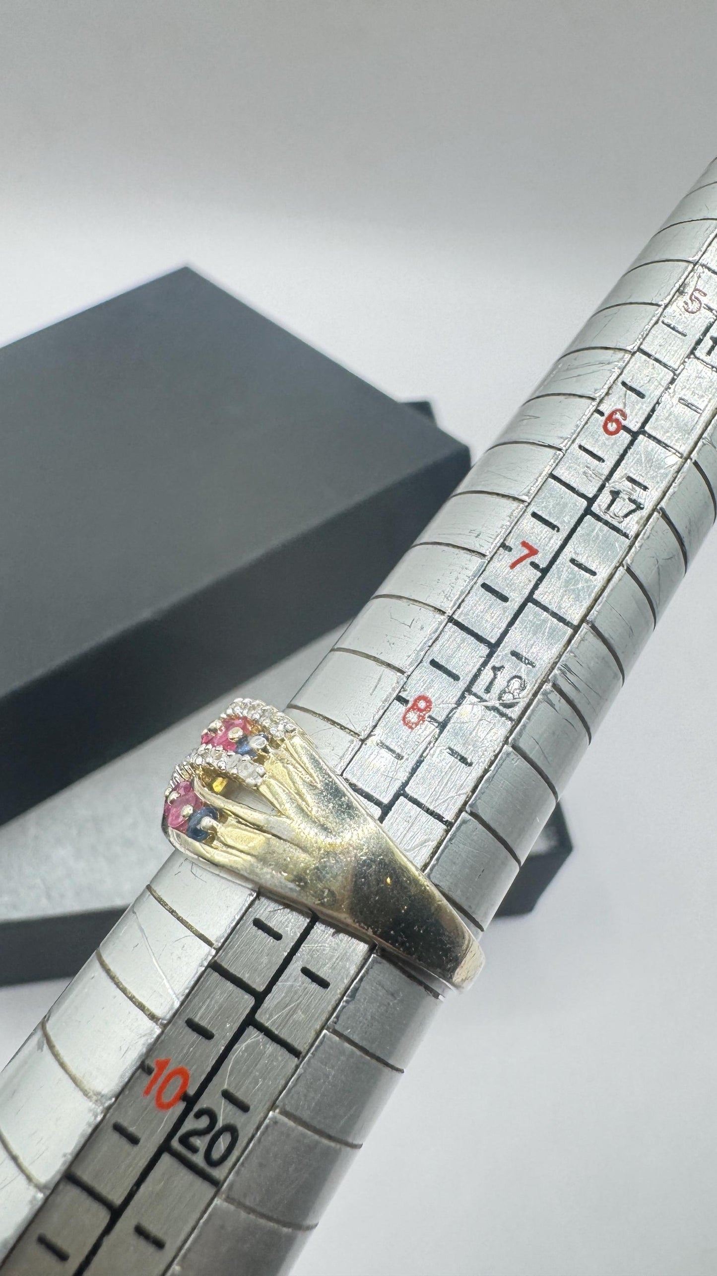 Vintage Toumaline Diamond Gold 925 Sterling Silver Band Ring