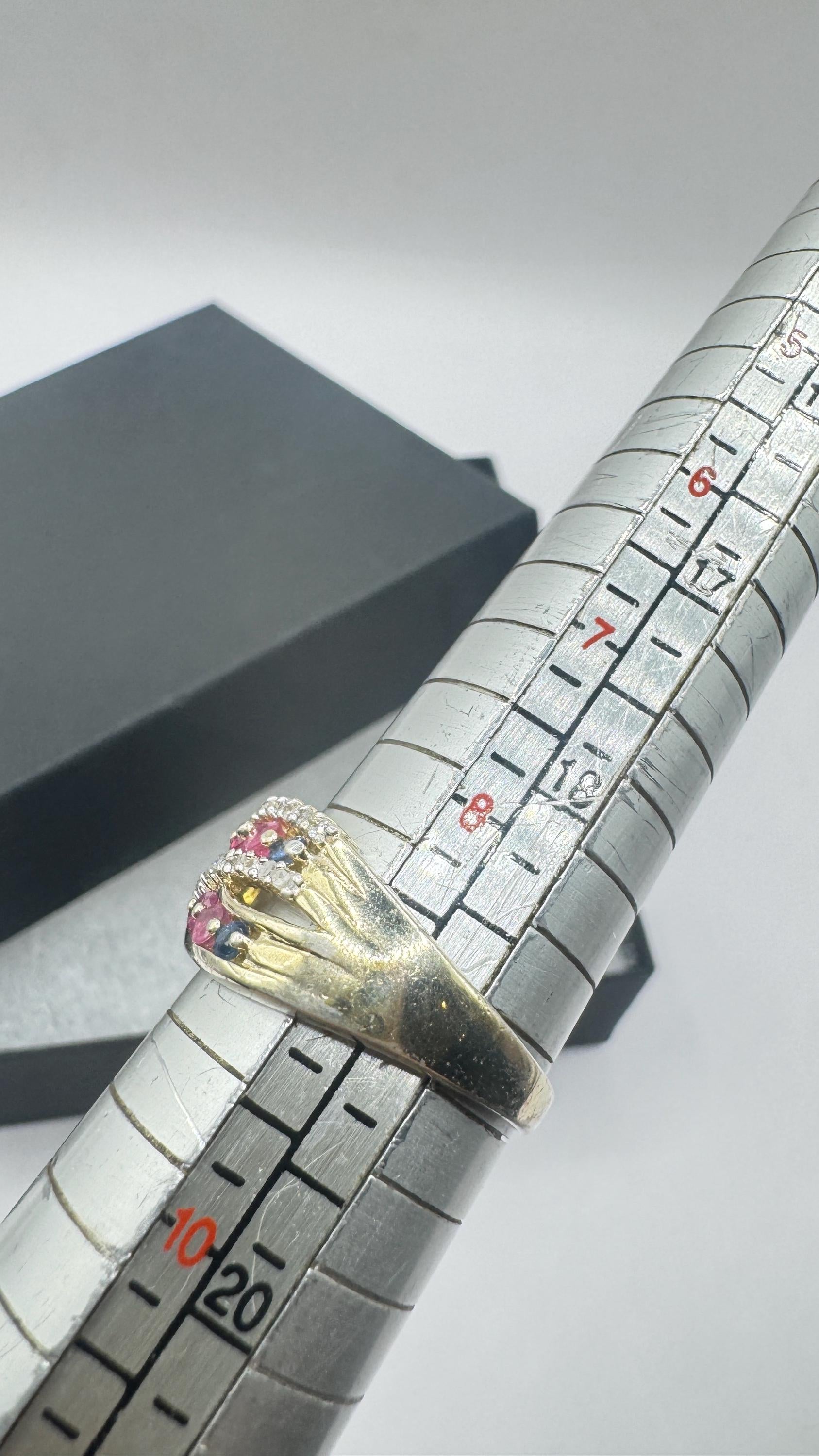 Vintage Toumaline Diamond Gold 925 Sterling Silver Band Ring