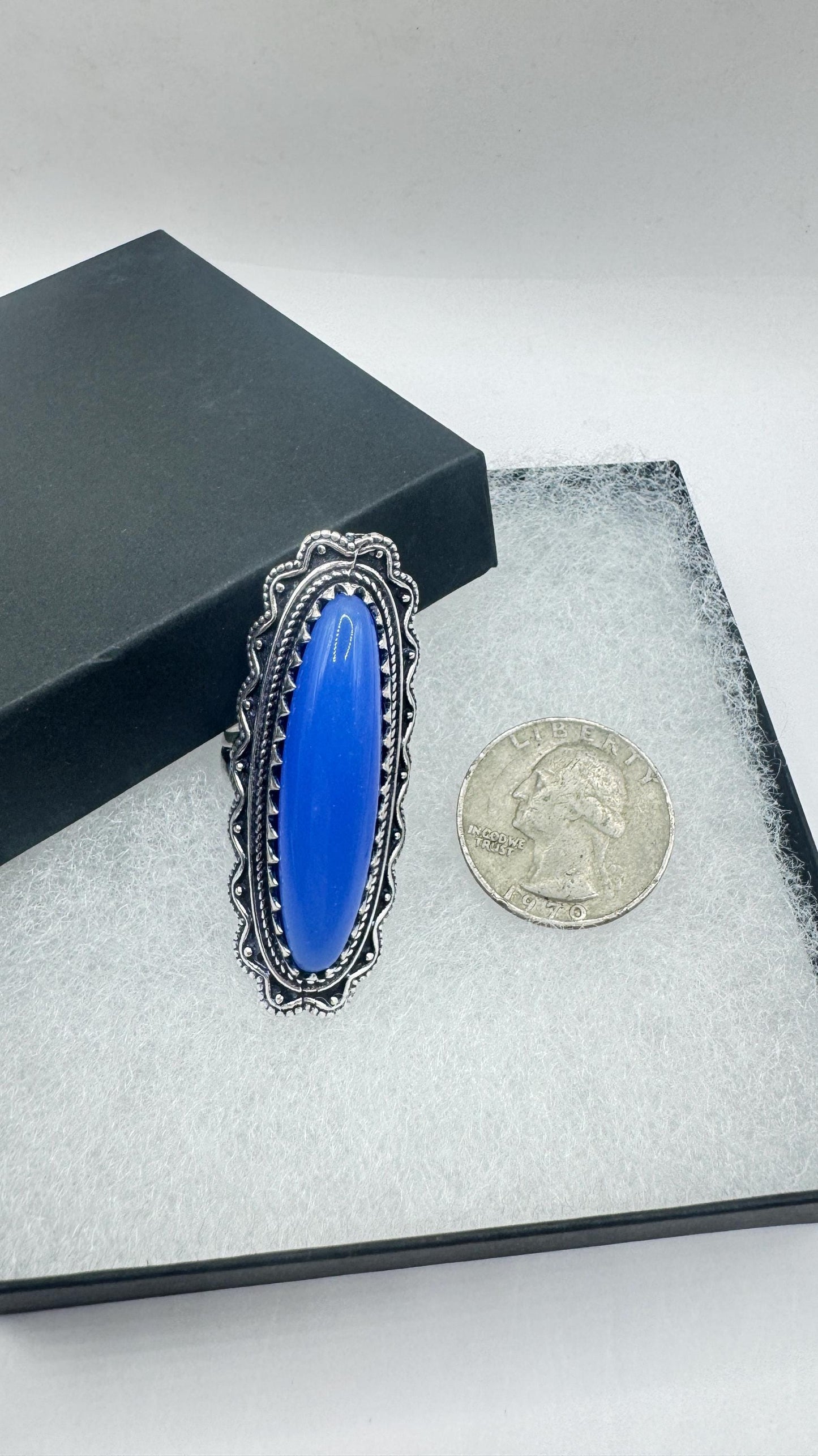 Vintage Blue Chalsedony Statement Ring Size 9.25