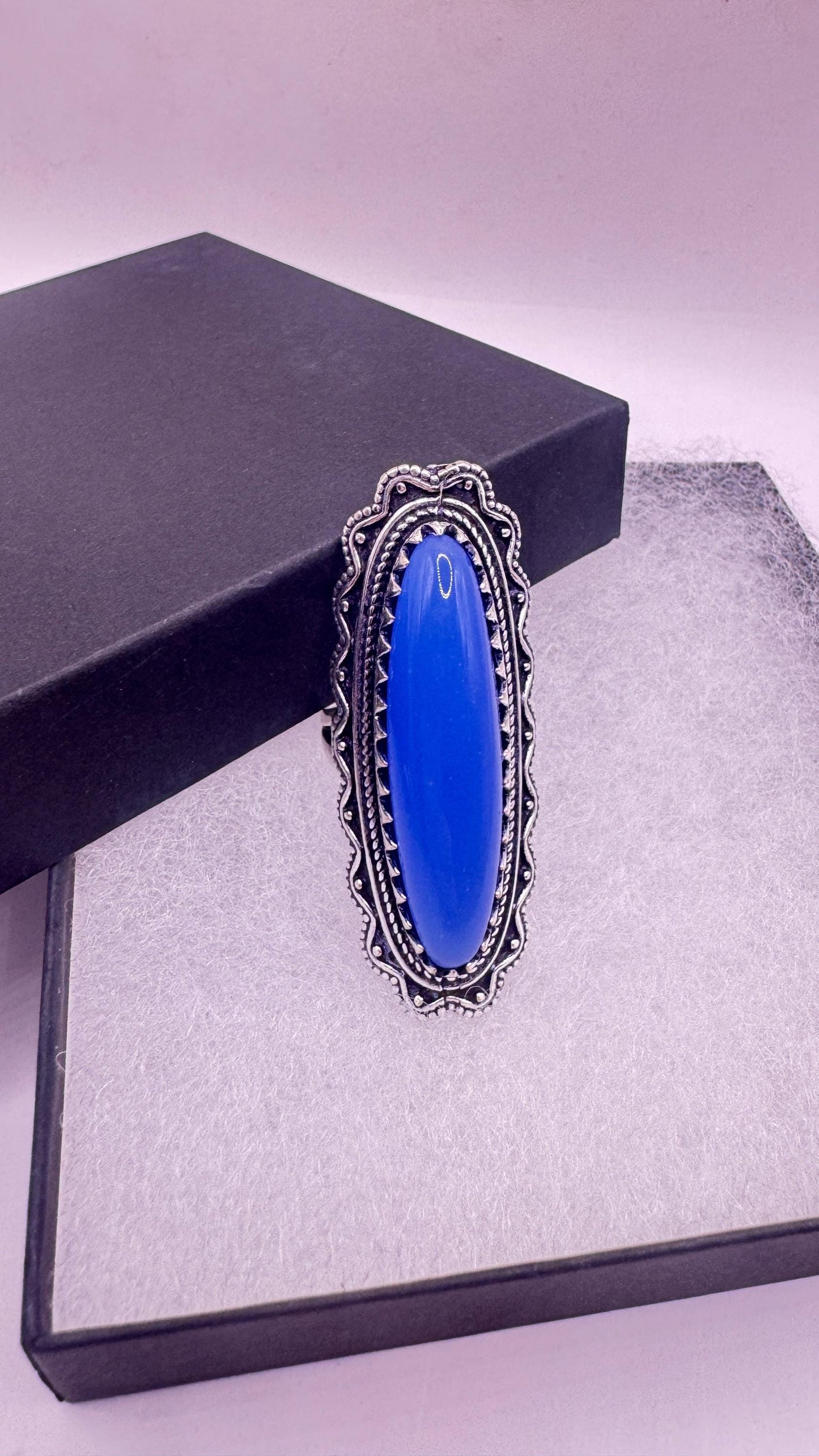 Vintage Blue Chalsedony Statement Ring Size 9.25