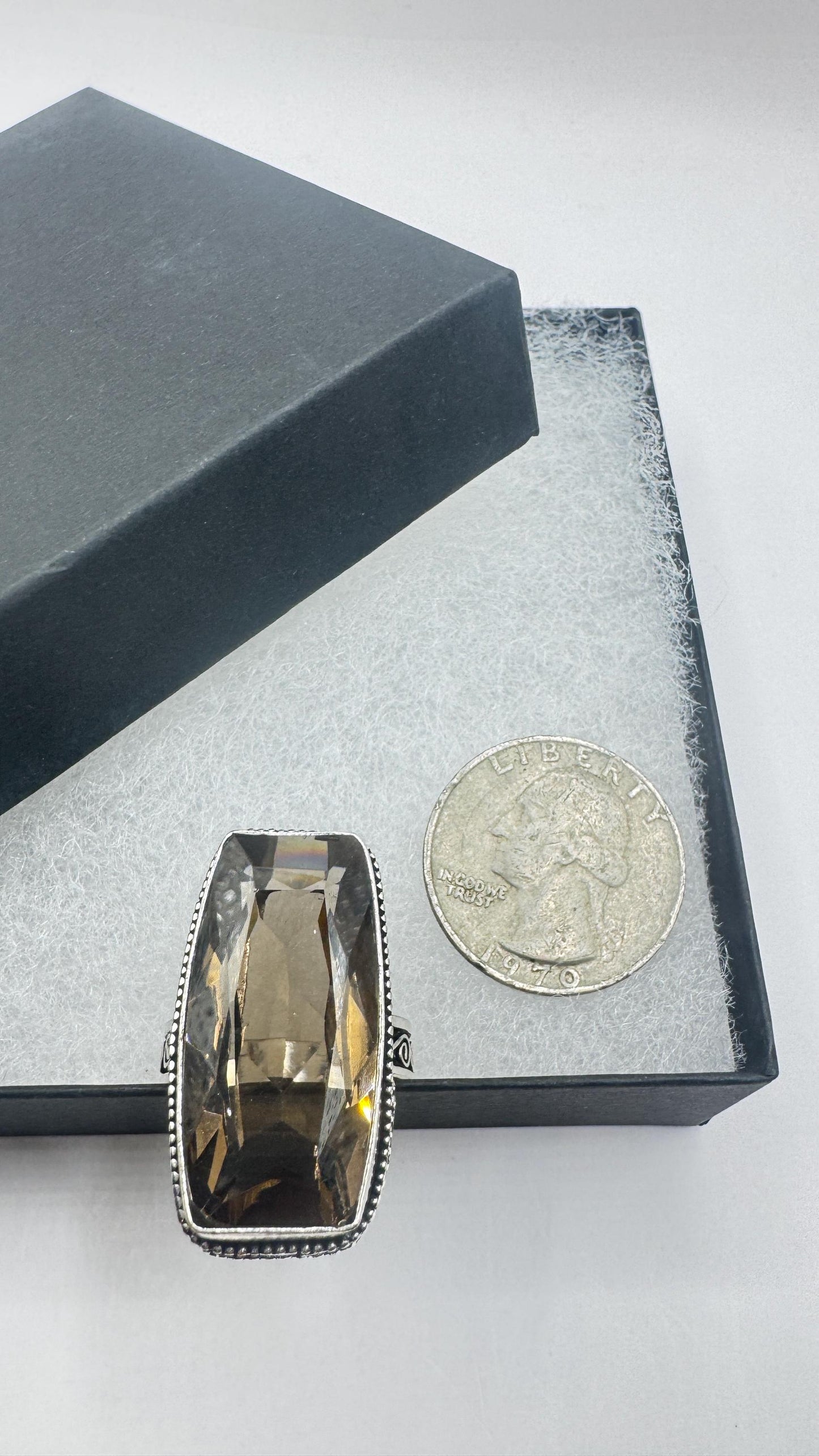 Vintage Smoky Topaz Ring Silver Bronze