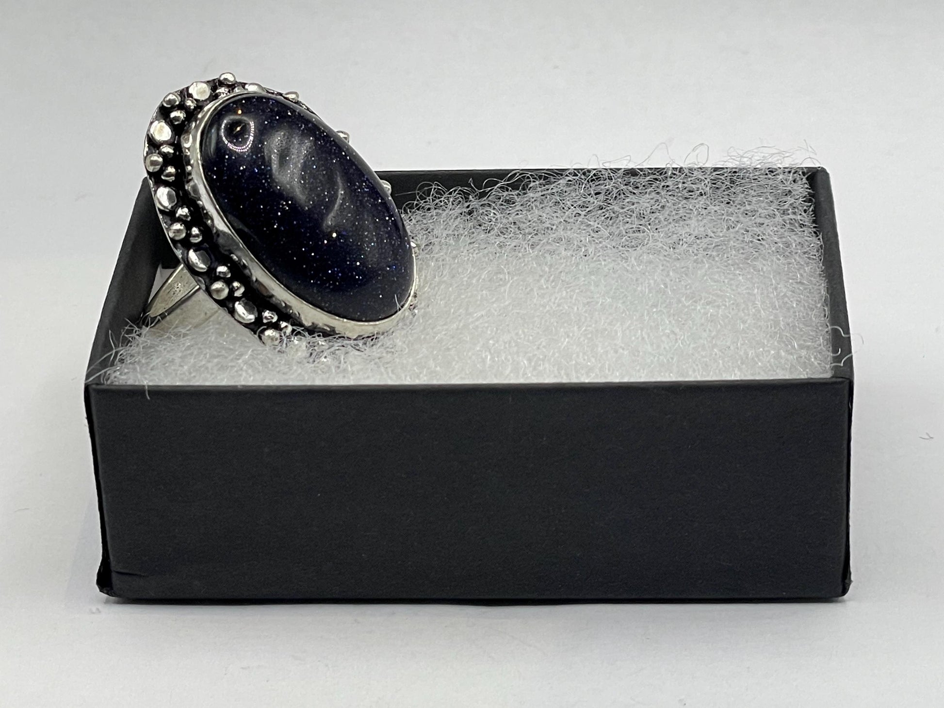 Vintage Black Goldstone Silver Bronze Ring