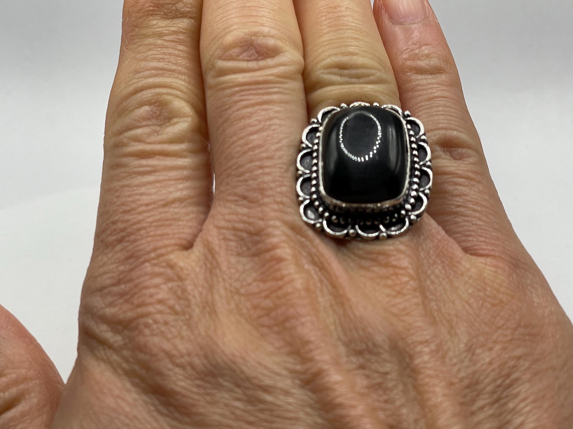 Vintage Black Catseye Silver Bronze Ring