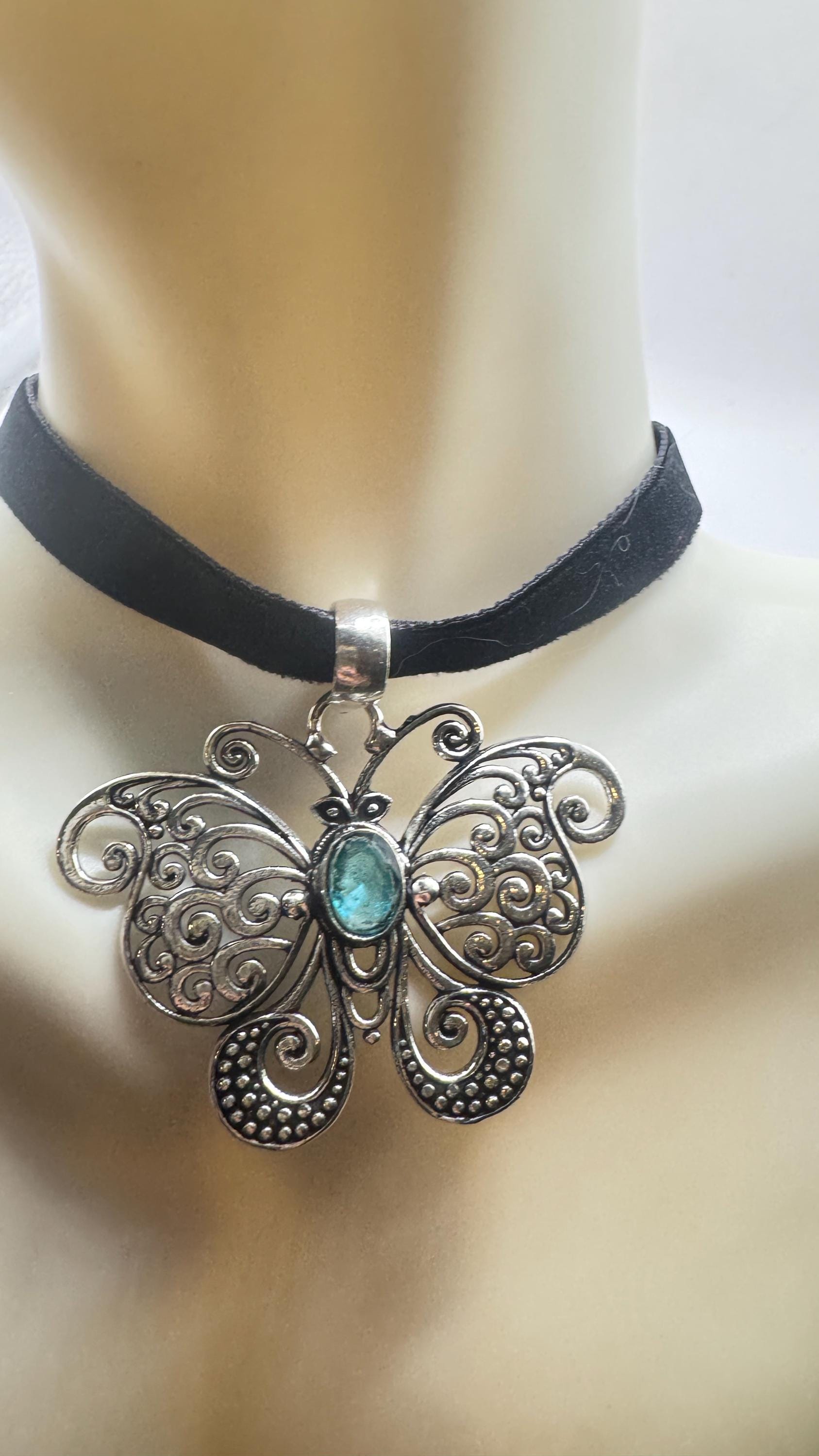 Vintage Blue Topaz Butterfly Choker Necklace