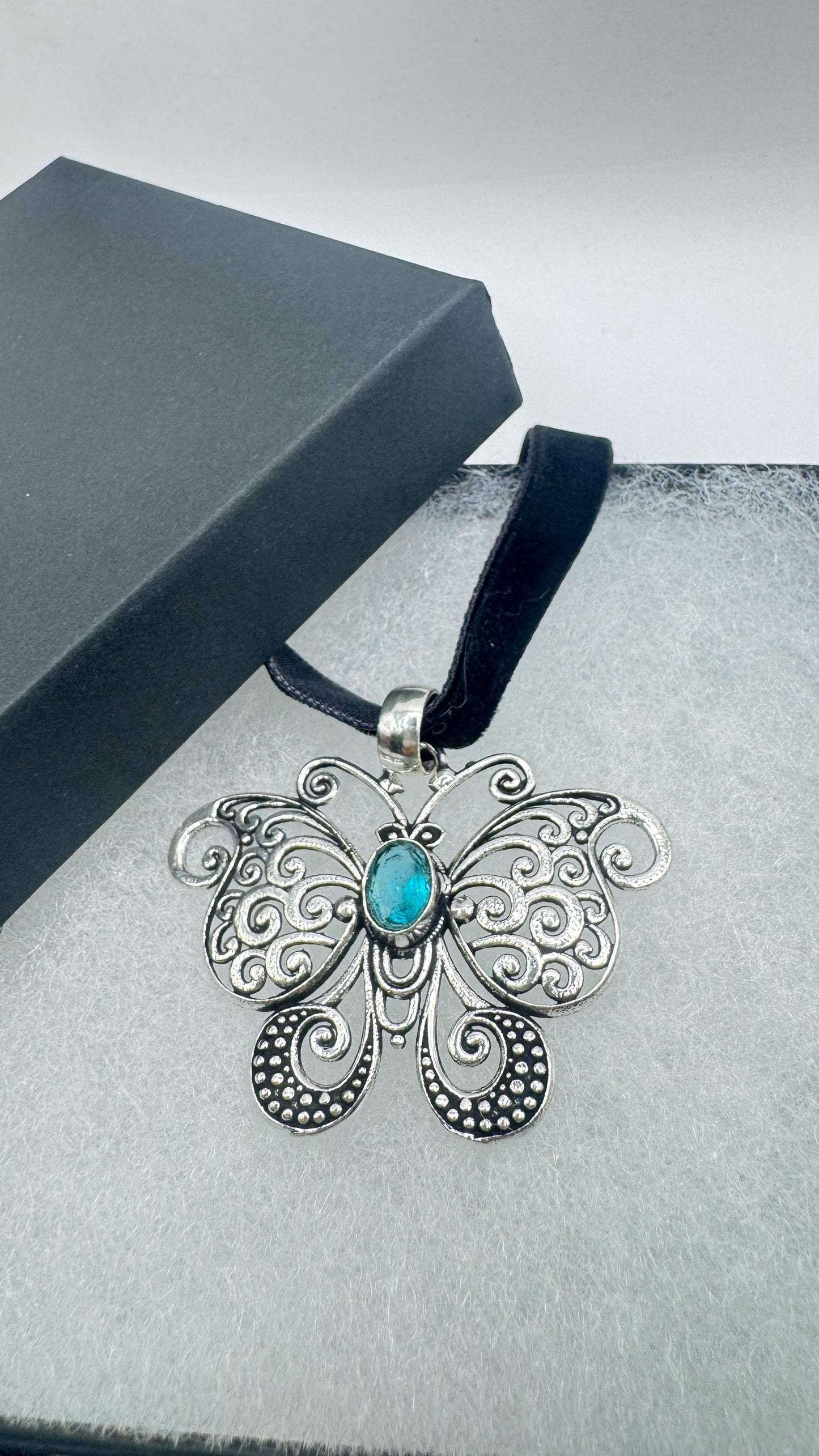 Vintage Blue Topaz Butterfly Choker Necklace