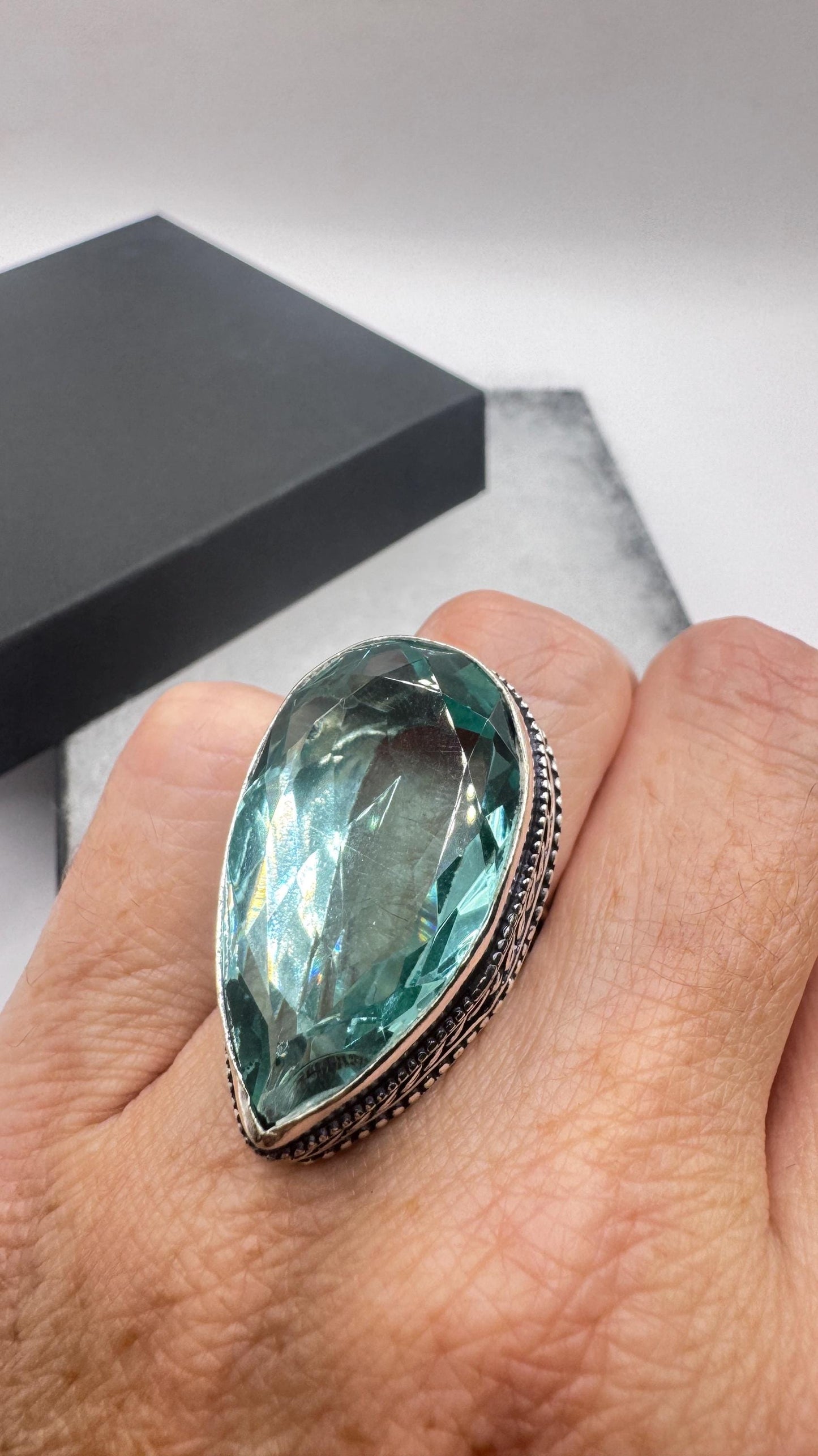 Vintage Aqua Vintage Art Glass Ring About 1.5 Inches Knuckle Ring