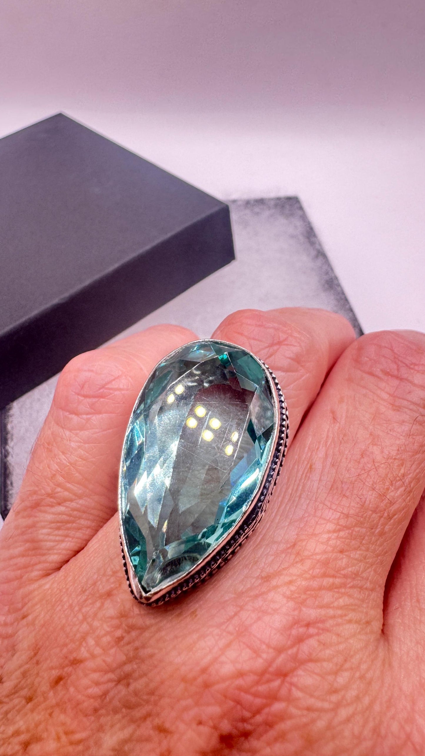 Vintage Aqua Vintage Art Glass Ring About 1.5 Inches Knuckle Ring