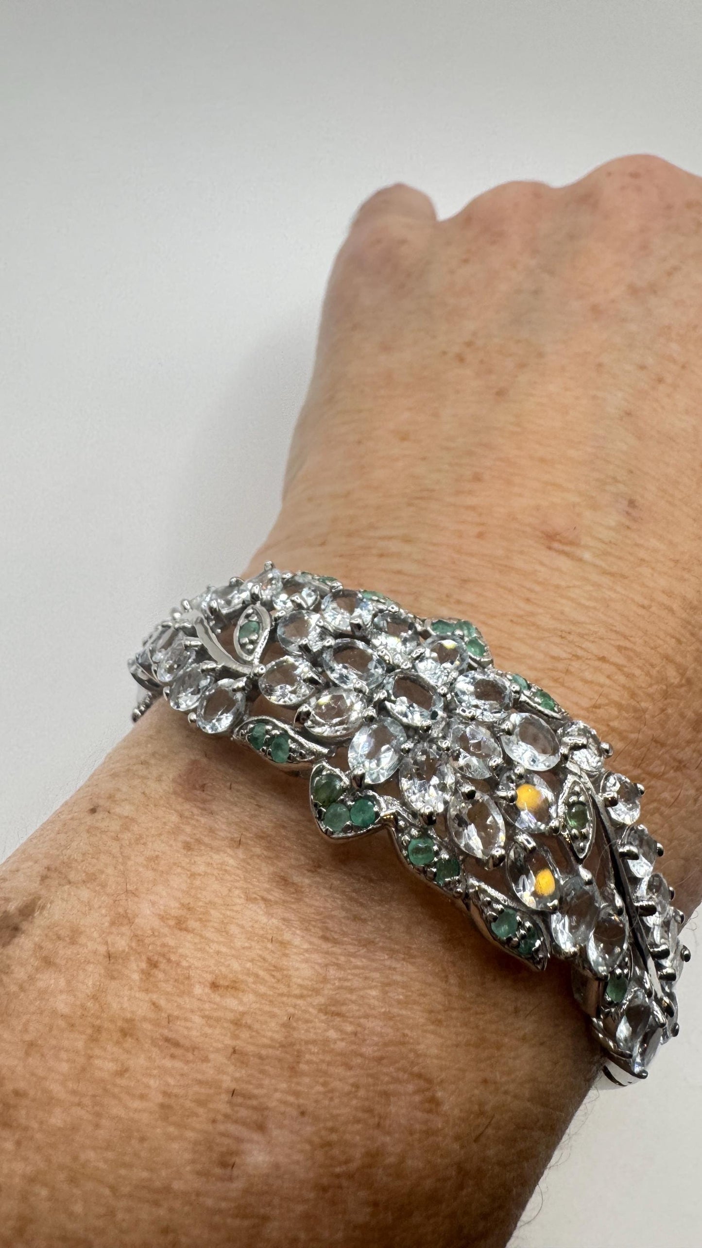 Vintage Blue Aquamarine 925 Sterling Silver Tennis Bracelet