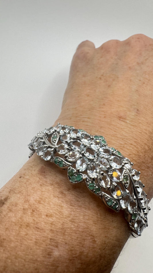 Vintage Blue Aquamarine 925 Sterling Silver Tennis Bracelet