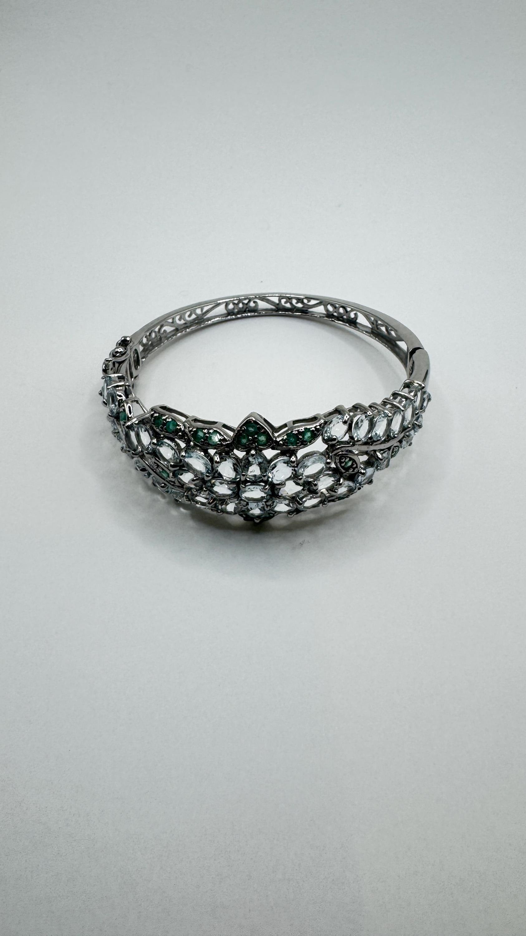 Vintage Blue Aquamarine 925 Sterling Silver Tennis Bracelet