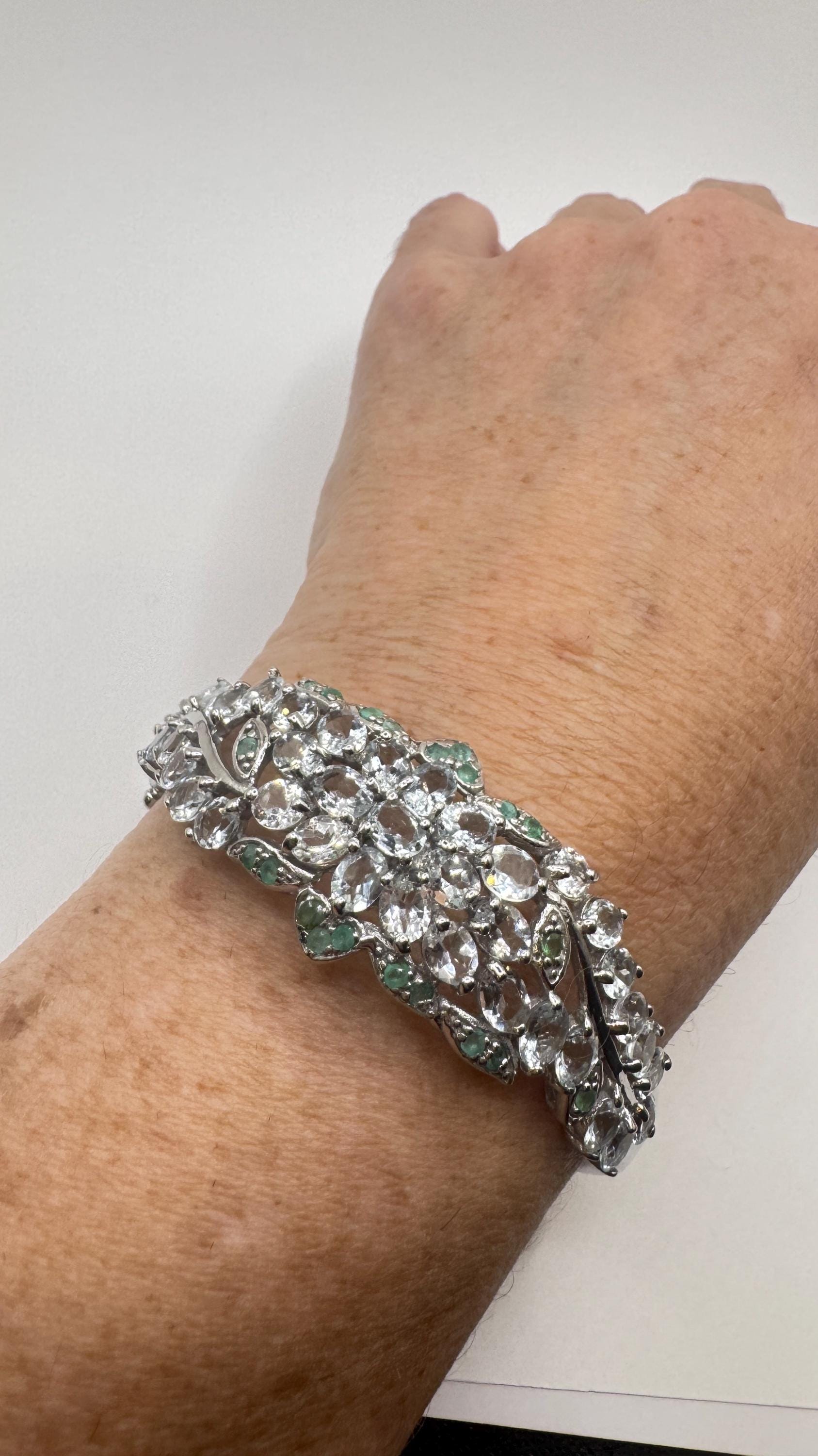 Vintage Blue Aquamarine 925 Sterling Silver Tennis Bracelet