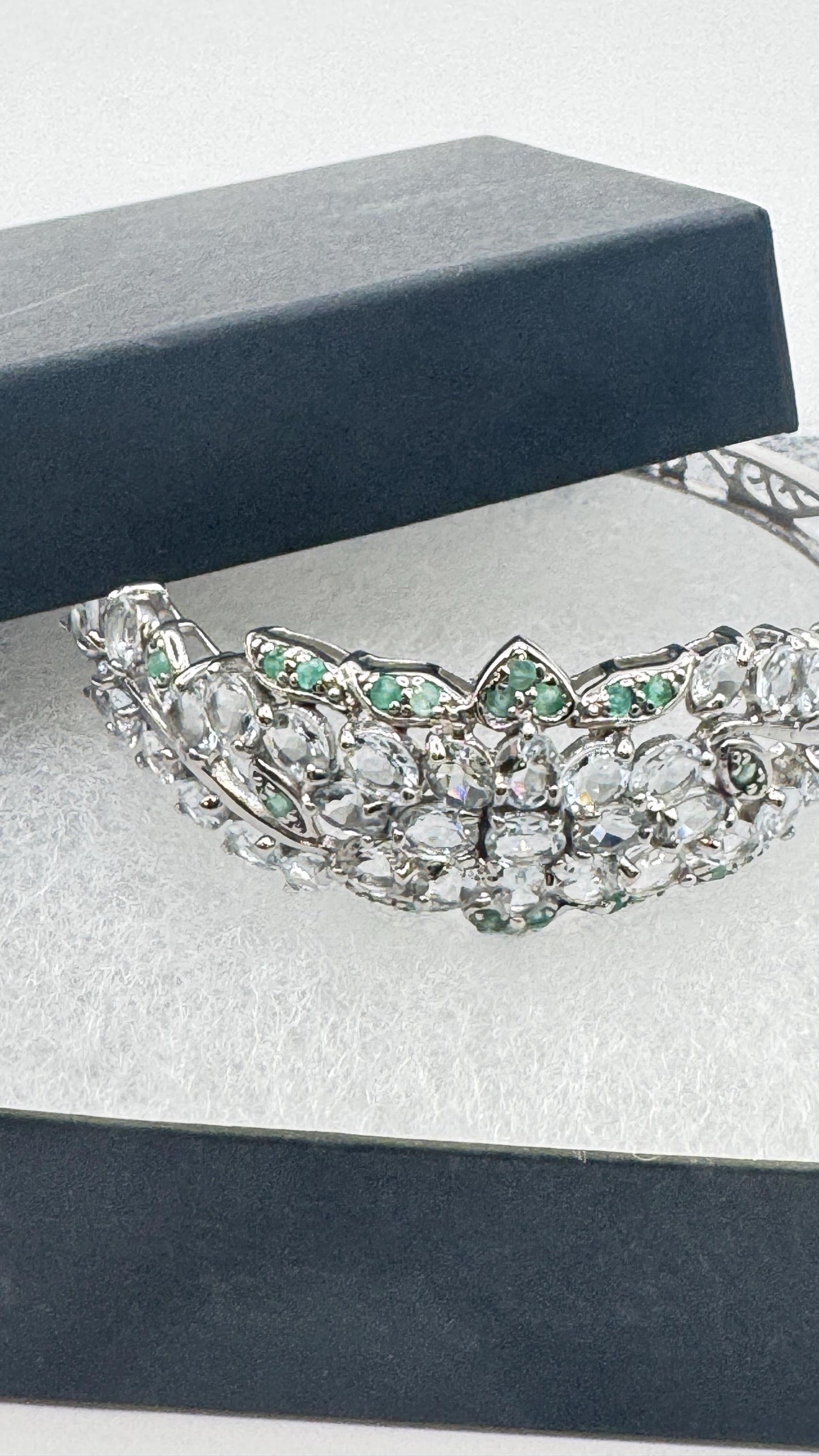 Vintage Blue Aquamarine 925 Sterling Silver Tennis Bracelet