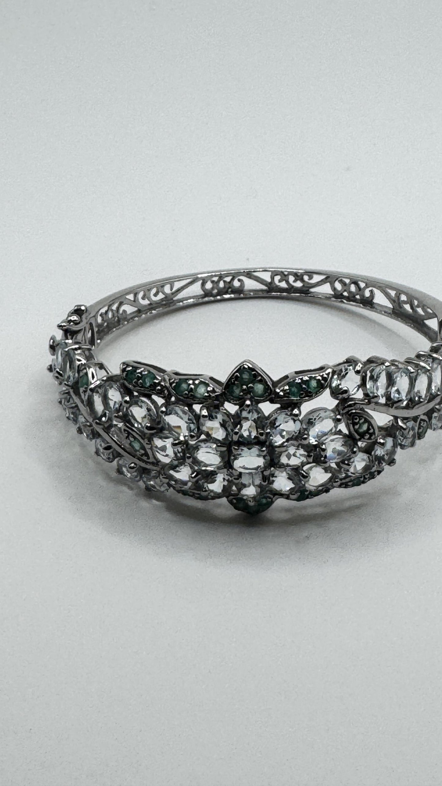 Vintage Blue Aquamarine 925 Sterling Silver Tennis Bracelet