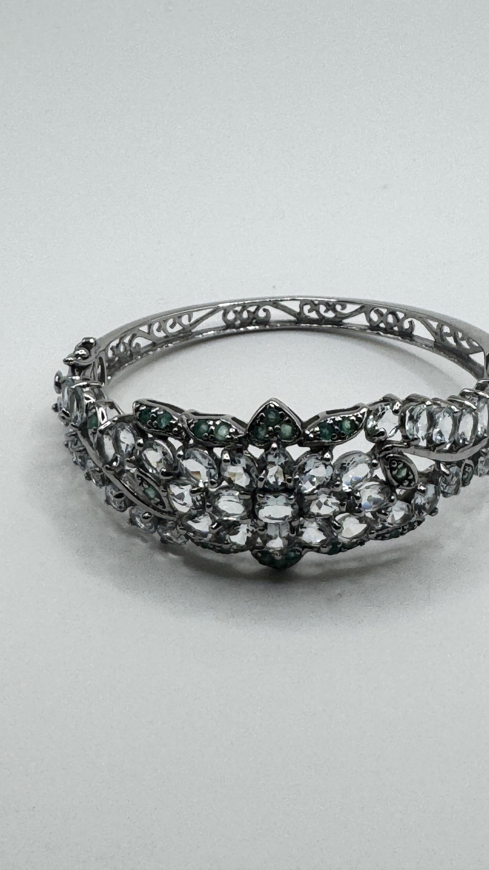 Vintage Blue Aquamarine 925 Sterling Silver Tennis Bracelet