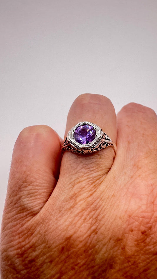 Vintage Purple Color Change Alexandrite Ring 925 Sterling Silver