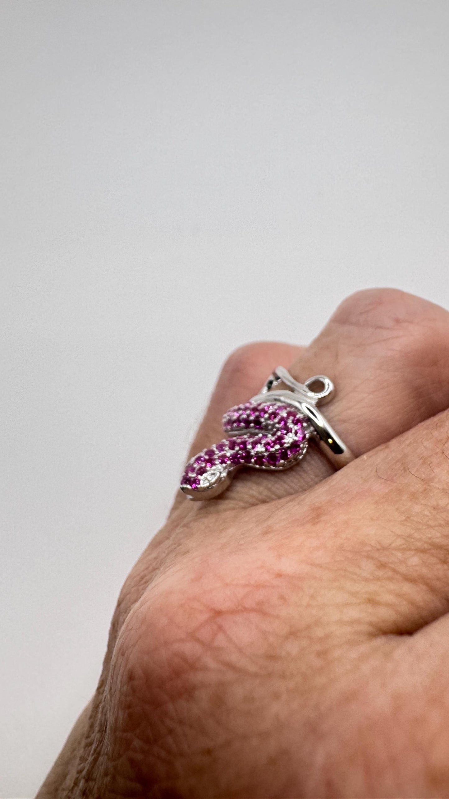 Vintage Pink Ruby Snake Ring 925 Sterling Silver