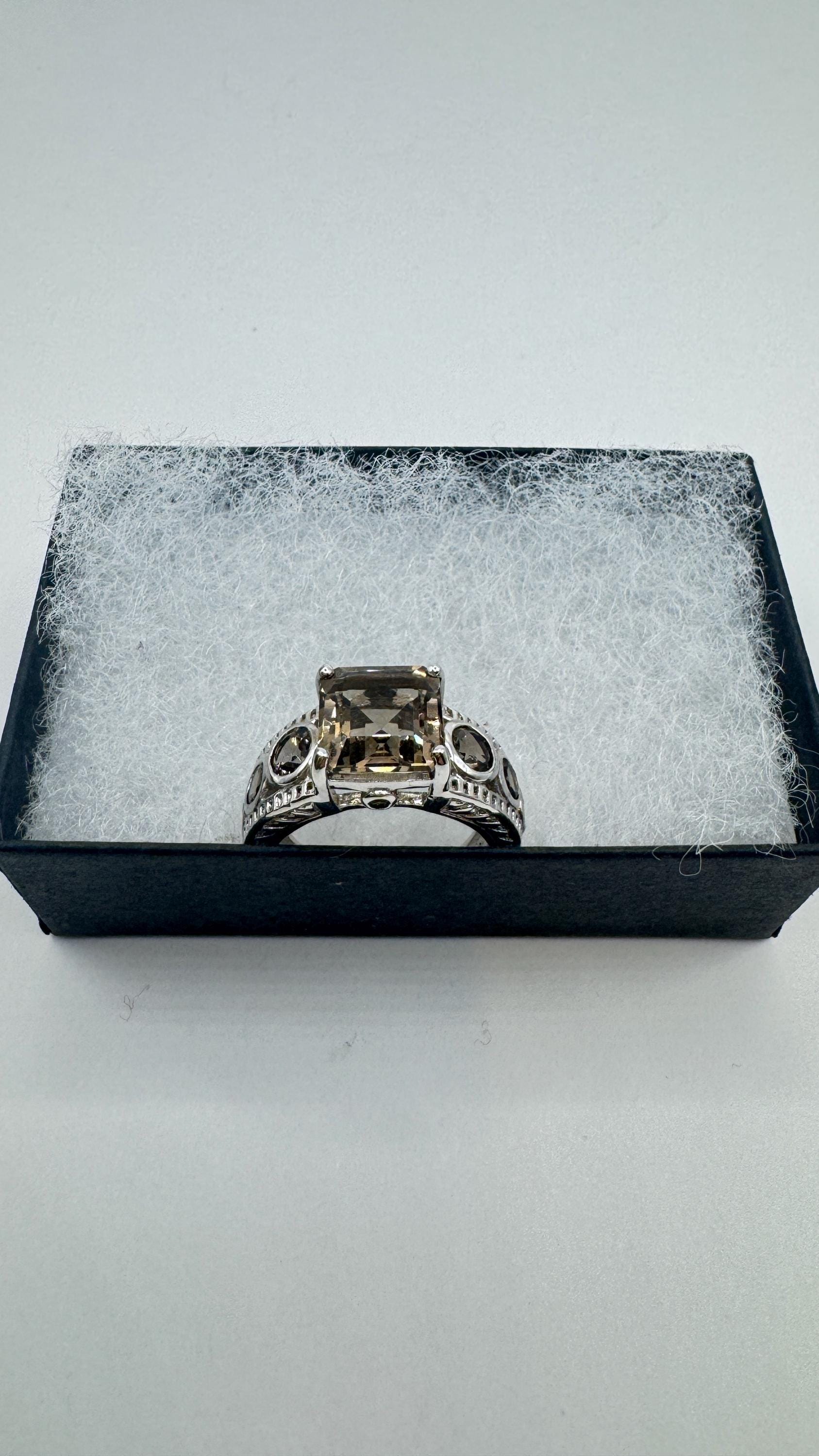 Vintage Smoky Topaz Ring 925 Sterling Silver