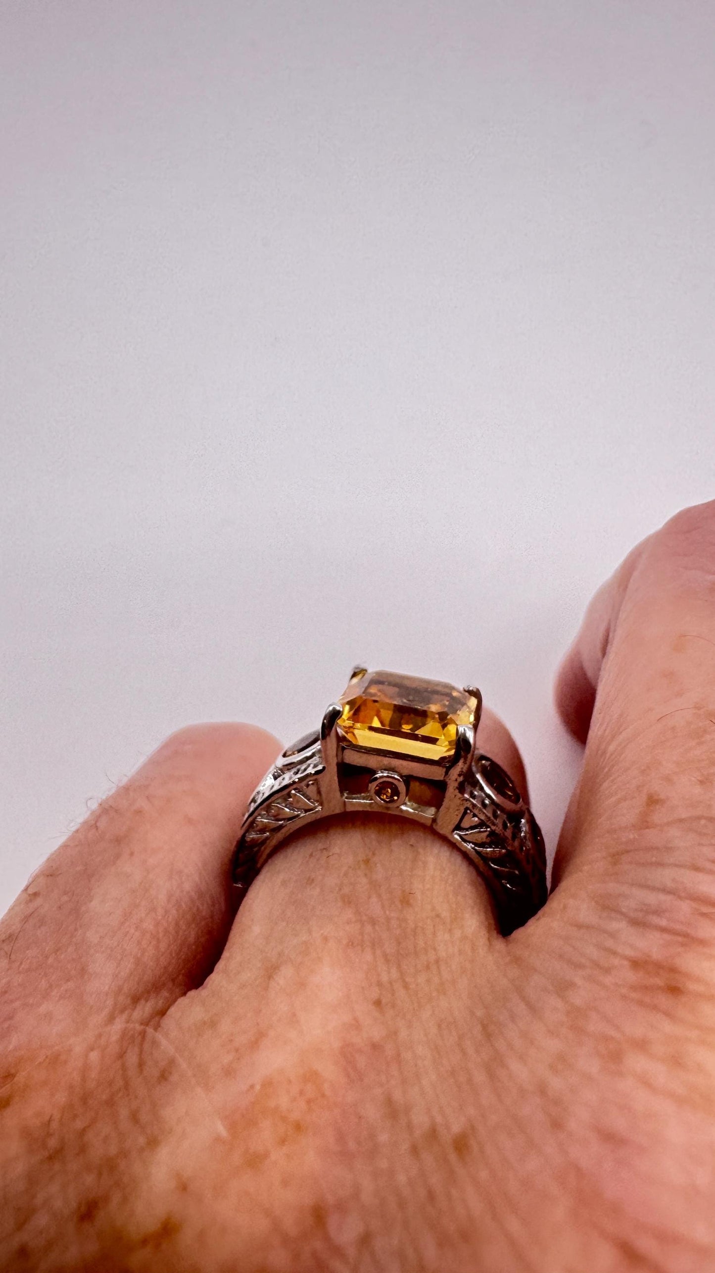 Vintage Gothic Golden Citrine Flower 925 Sterling Silver Ring