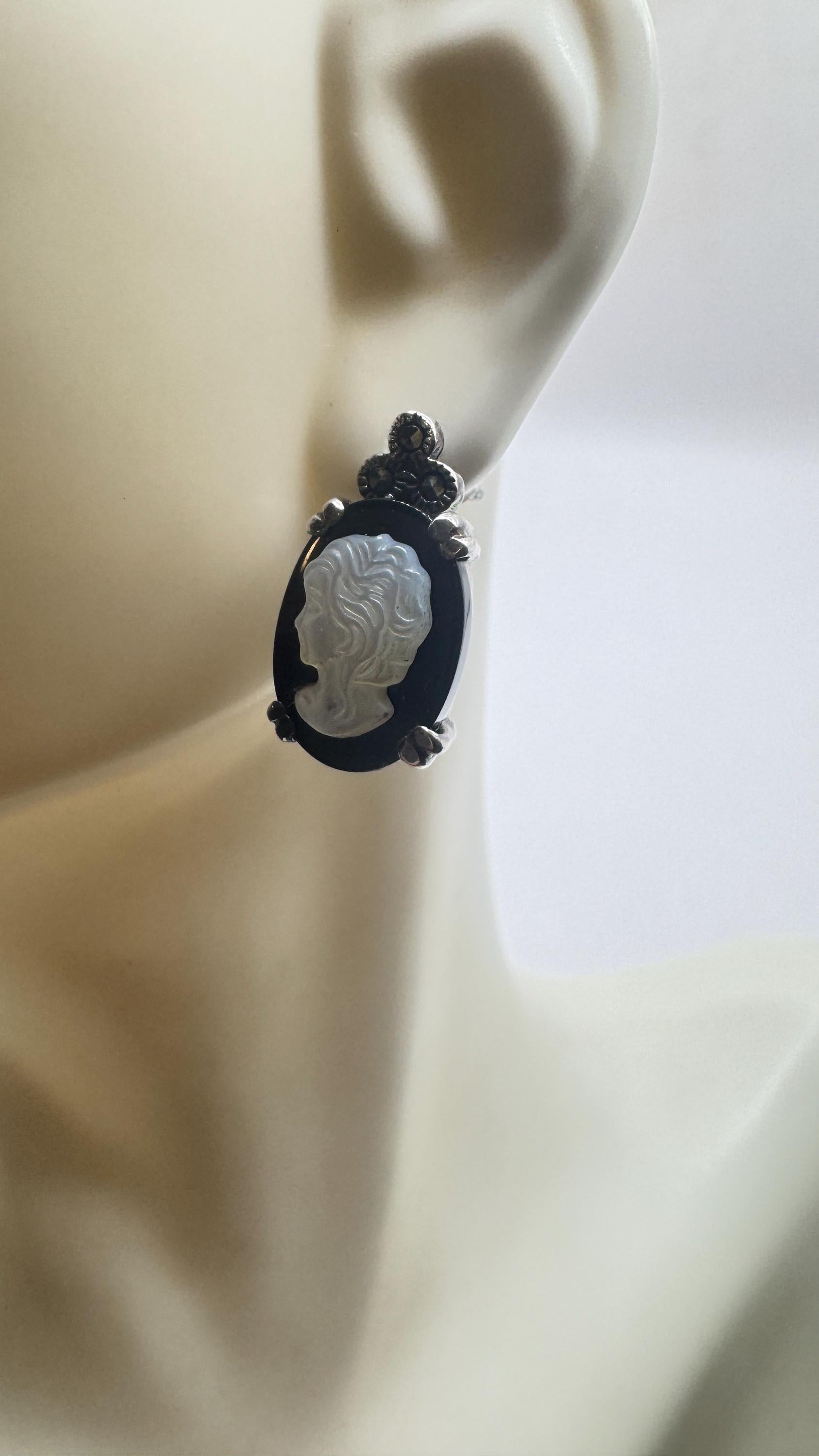 Vintage Black Onyx Cameo Earrings