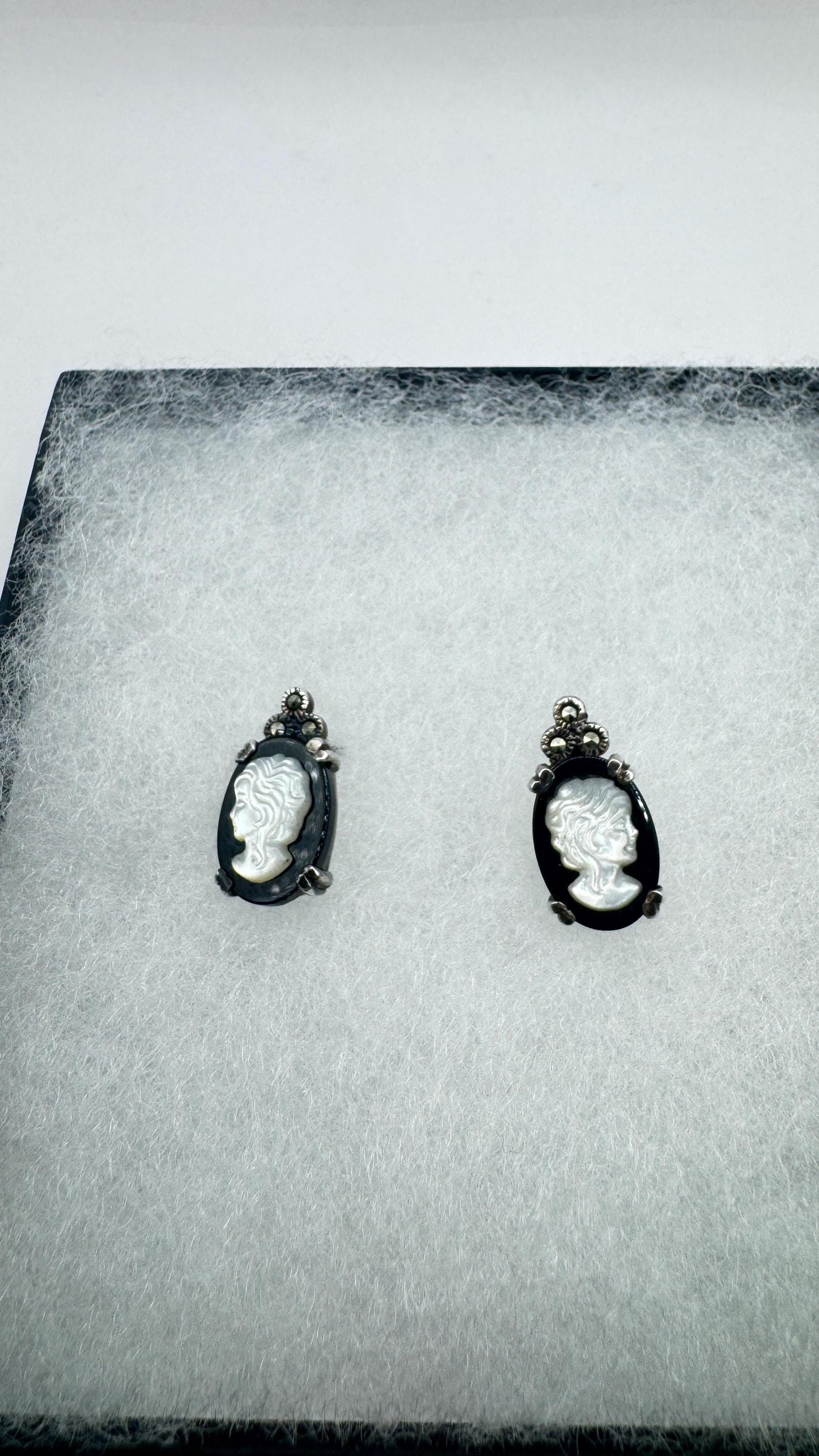 Vintage Black Onyx Cameo Earrings