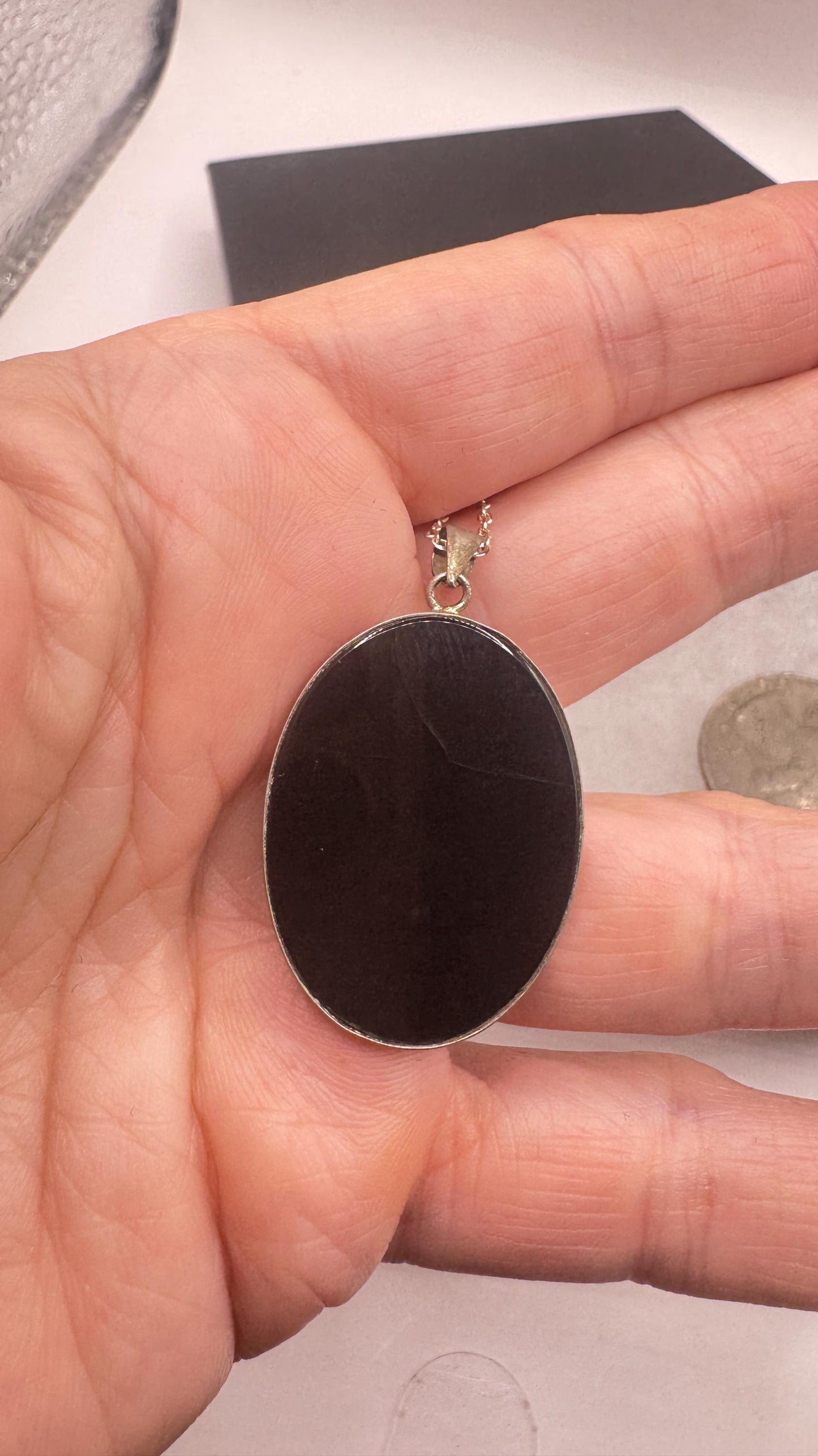 Vintage Fire Opal Butterfly Black Onyx 925 Sterling Silver Necklace