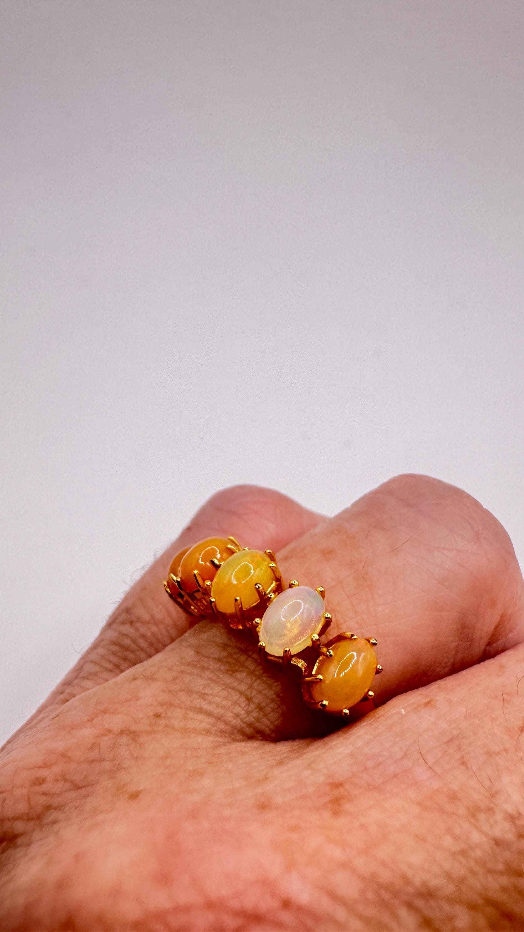 Vintage Fire Opal Golden 925 Sterling Silver Cocktail Ring