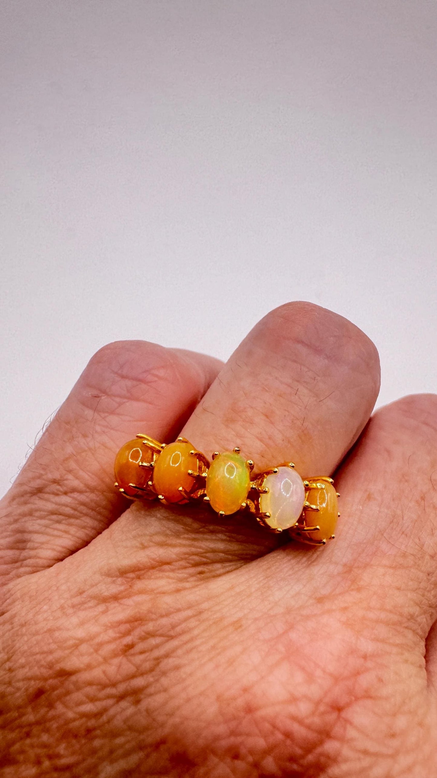 Vintage Fire Opal Golden 925 Sterling Silver Cocktail Ring